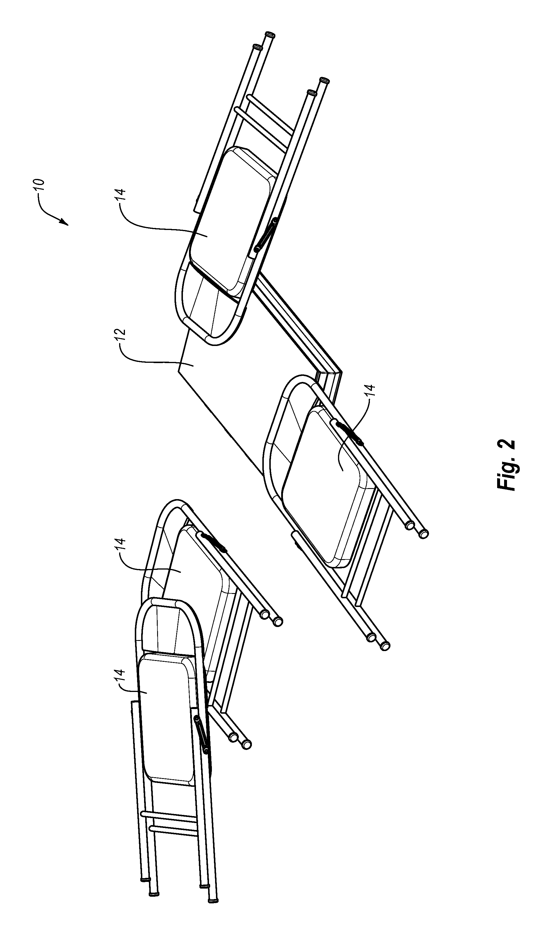 Folding table and chair set with partially open carrying case