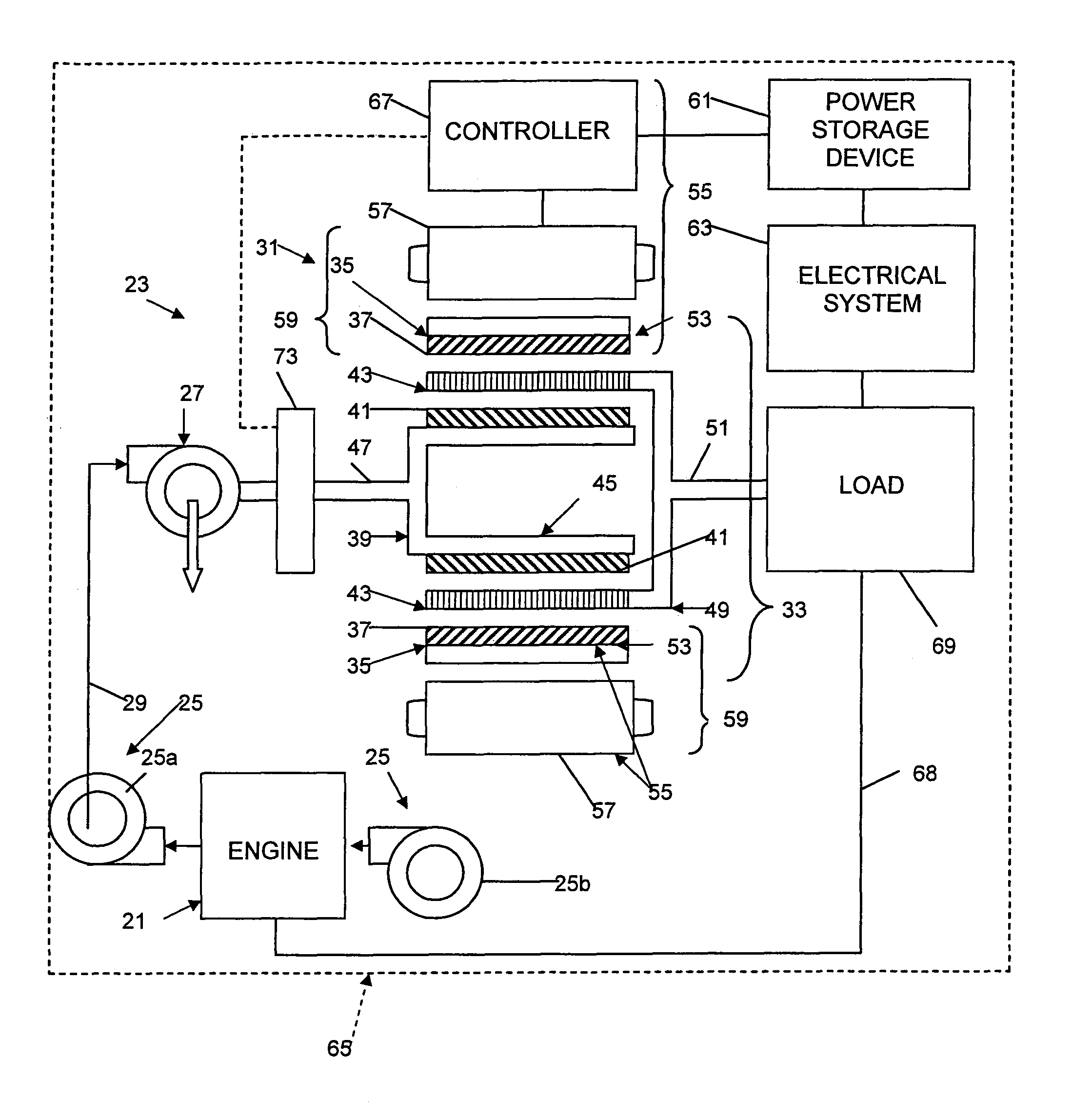 Electromagnetic, continuously variable transmission power split turbo compound and engine and vehicle comprising such a turbo compound