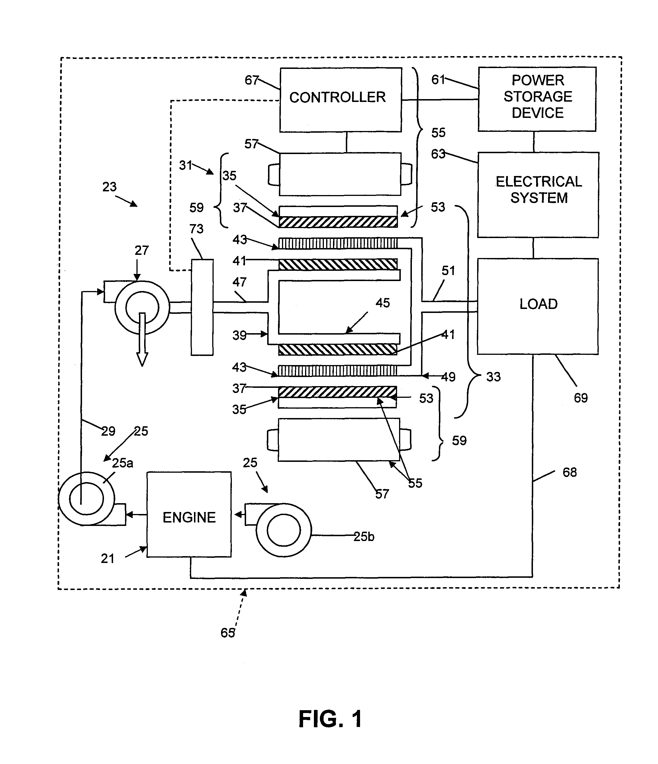 Electromagnetic, continuously variable transmission power split turbo compound and engine and vehicle comprising such a turbo compound