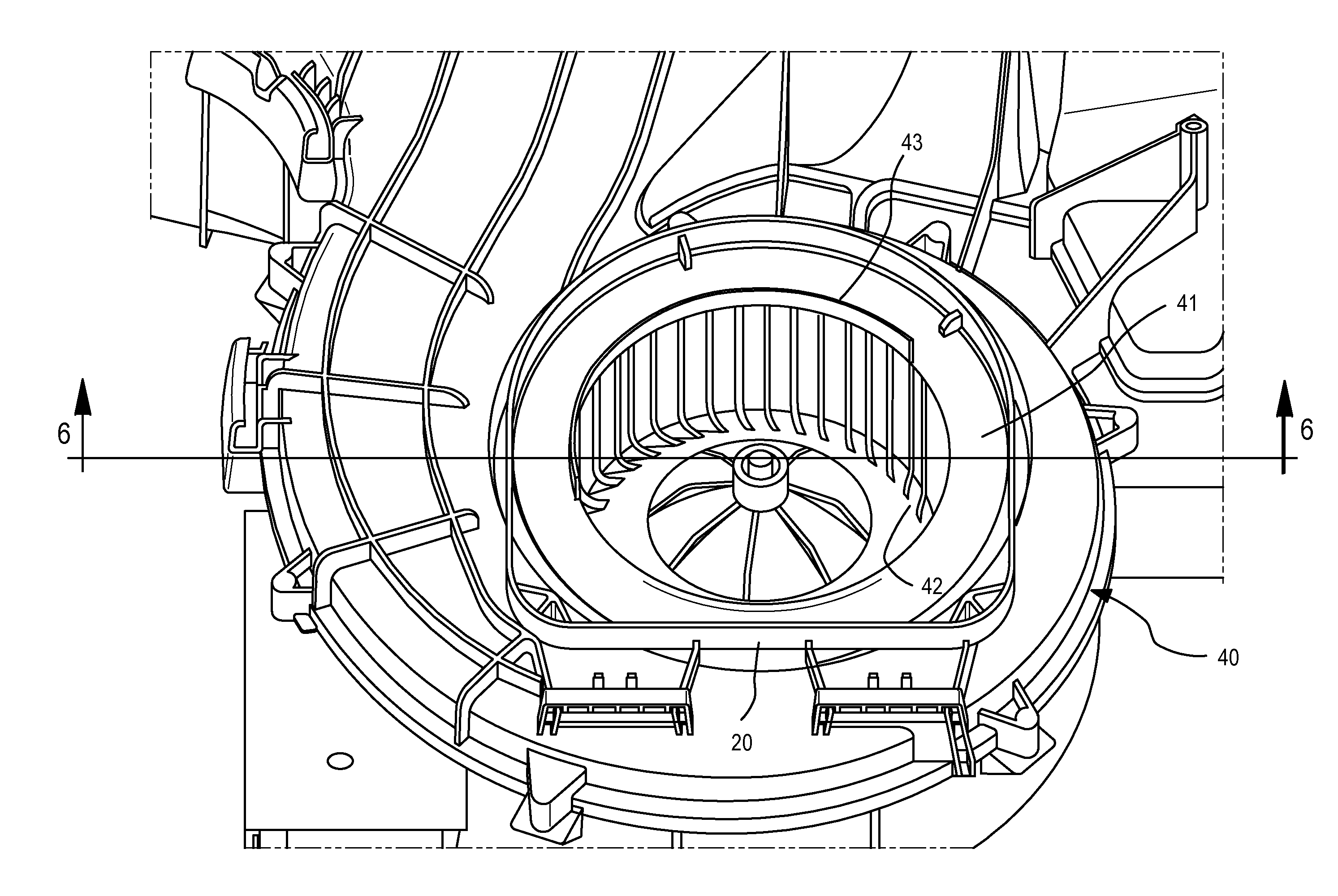 Suppression of blade passing frequency tone in automotive air handling system