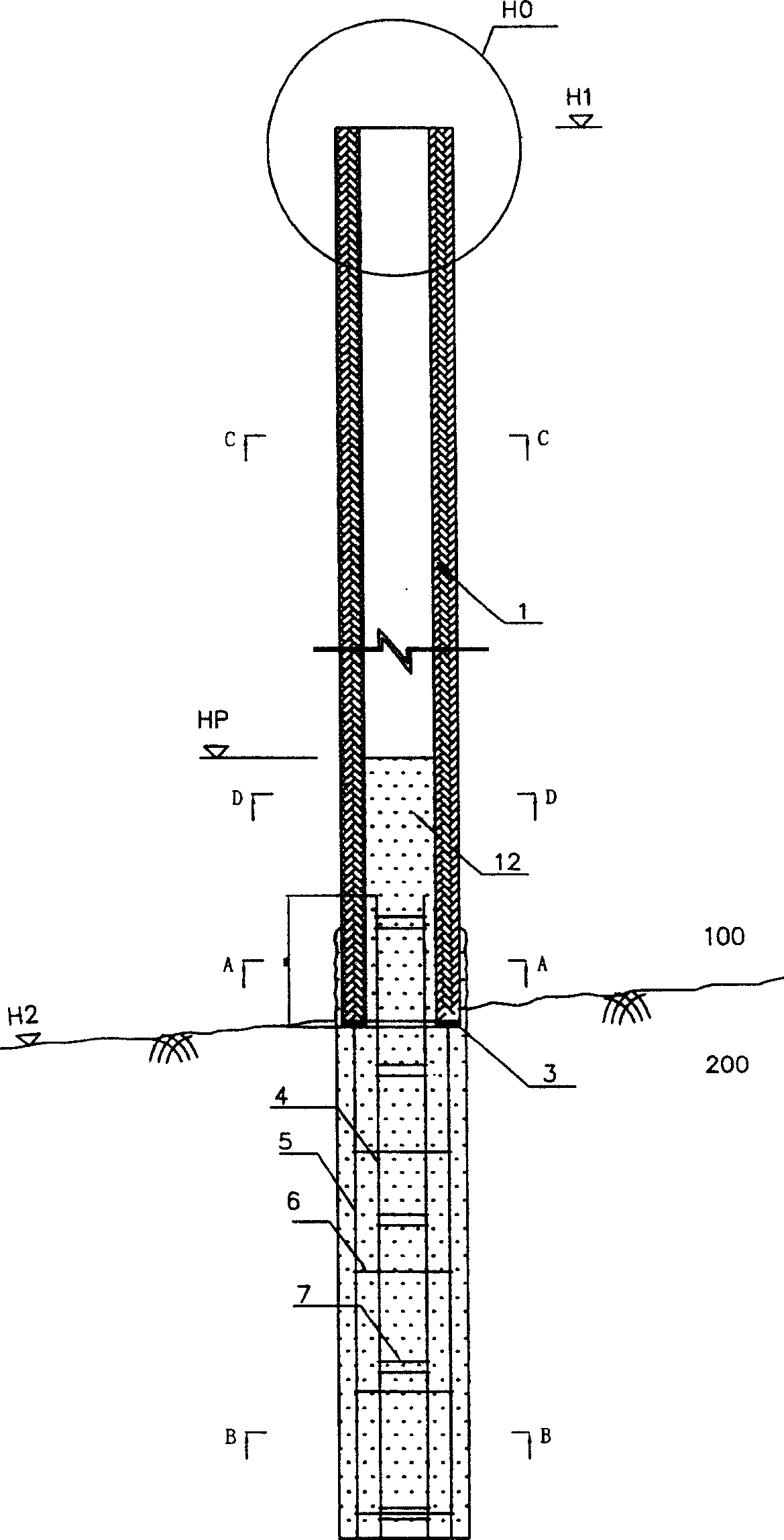 Rock engaged combined pile and its construction method