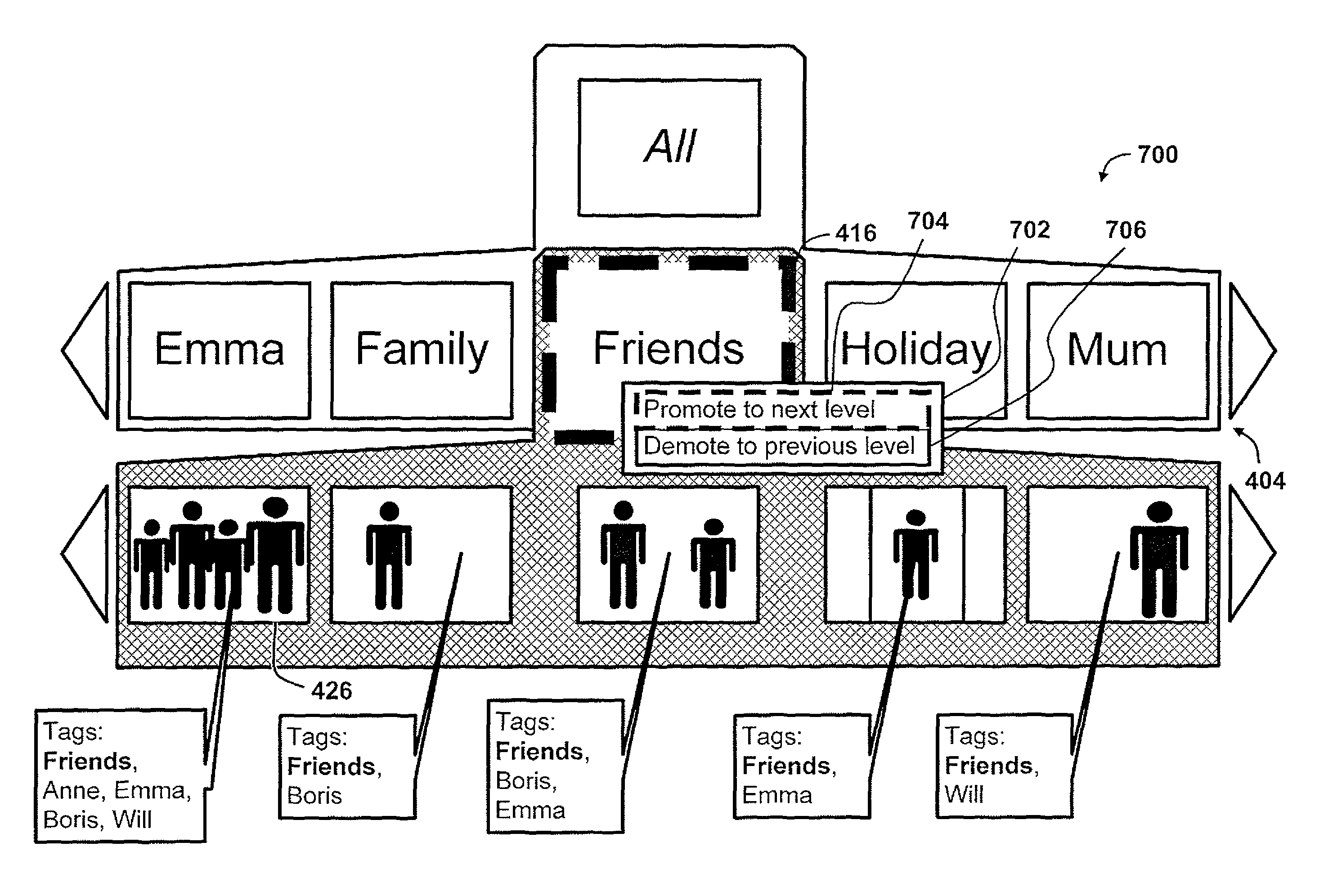 Hierarchical tag based browsing of media collections