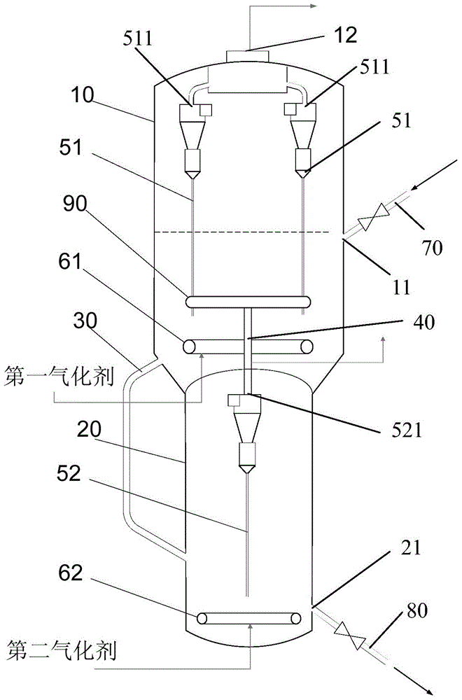 Coke-containing solid particle two-stage gasification method and device