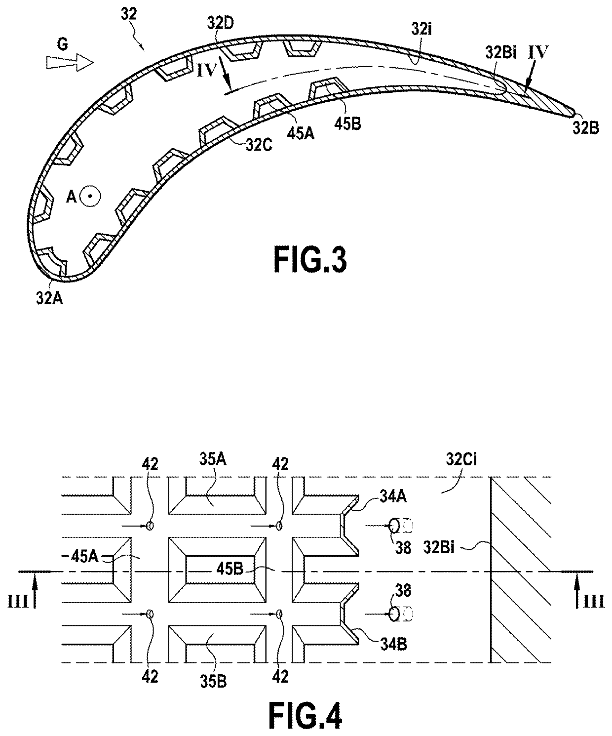 Turbine stator blade cooled by air-jet impacts