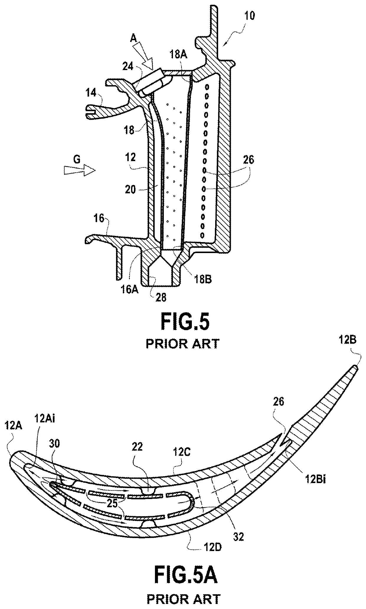 Turbine stator blade cooled by air-jet impacts