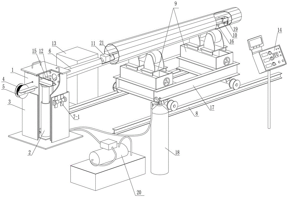 Automatic gas shielded welding device for longitudinal seam in steel pipe cavity