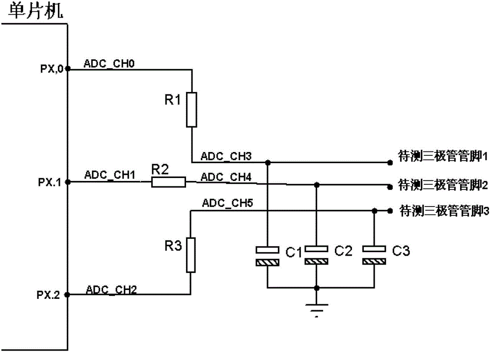 Device for automatically distinguishing polarity, pin arrangement and hfe of audion