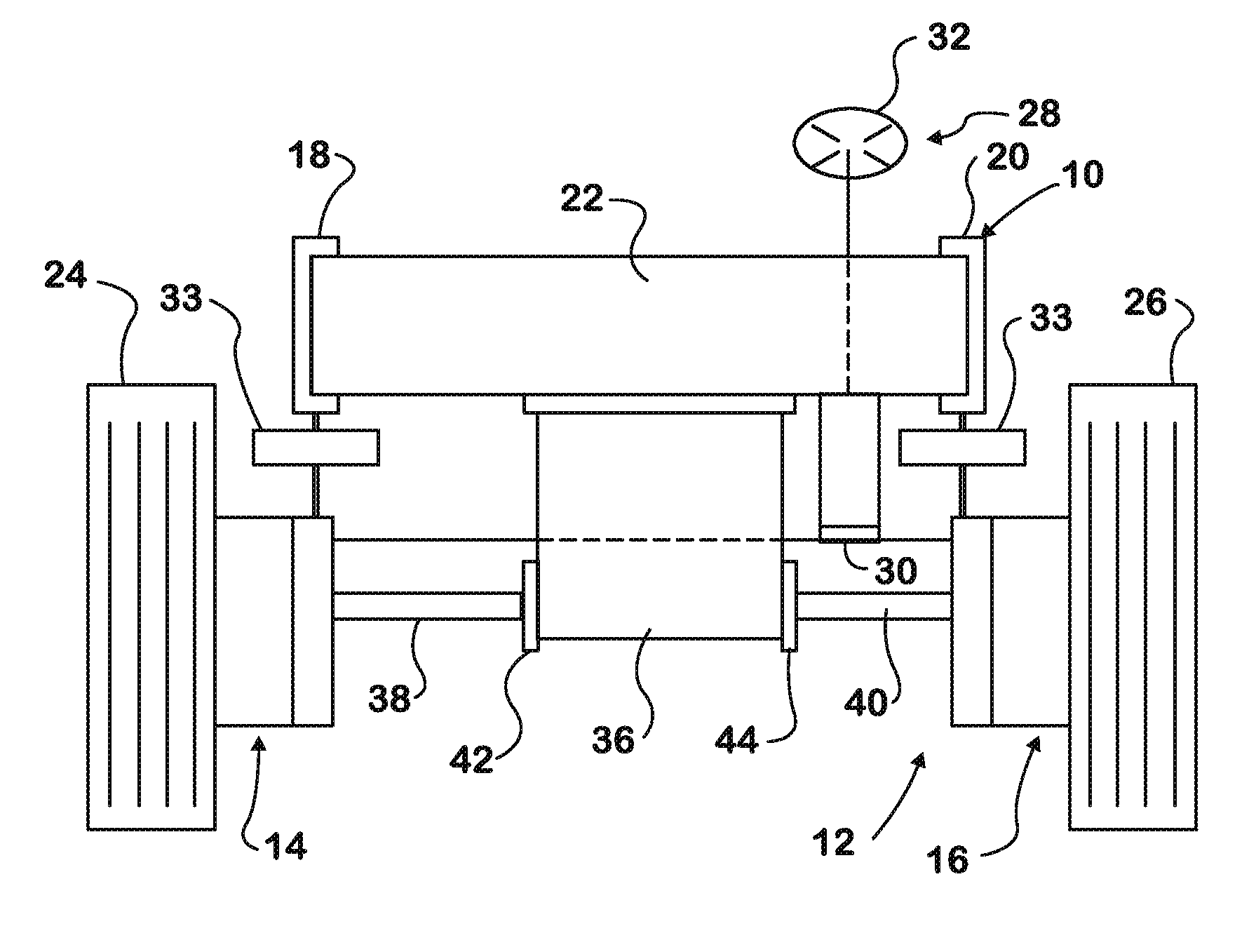 Chassis mounted electric, independent, steering axle of a vehicle