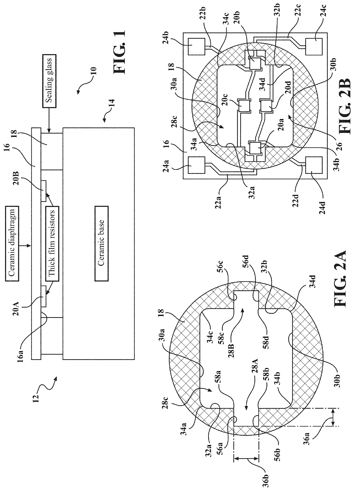 Sealing glass geometries for sensitivity enhancement of thick-film piezoresistive pressure sensors