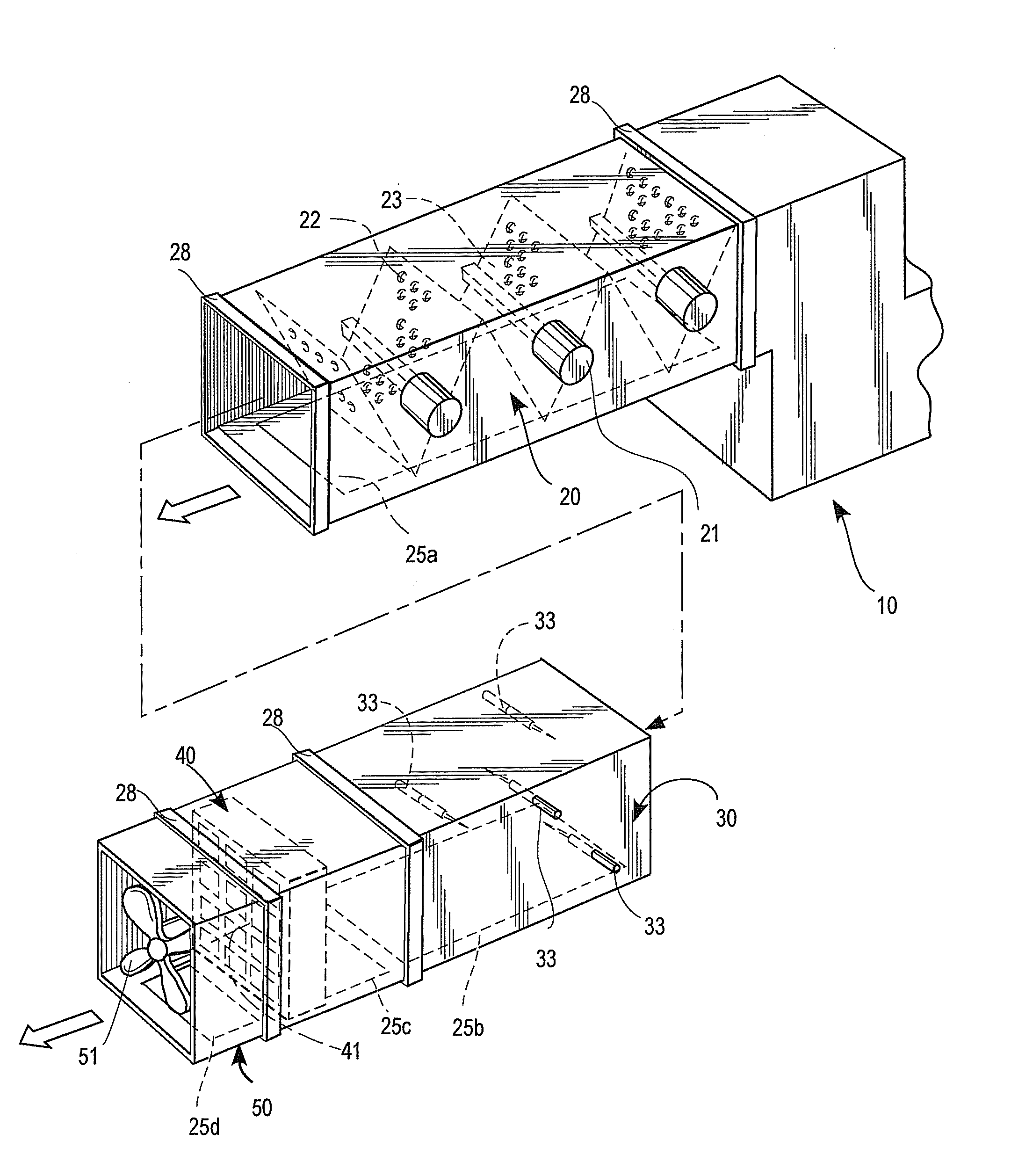 Modular ductwork decontamination assembly