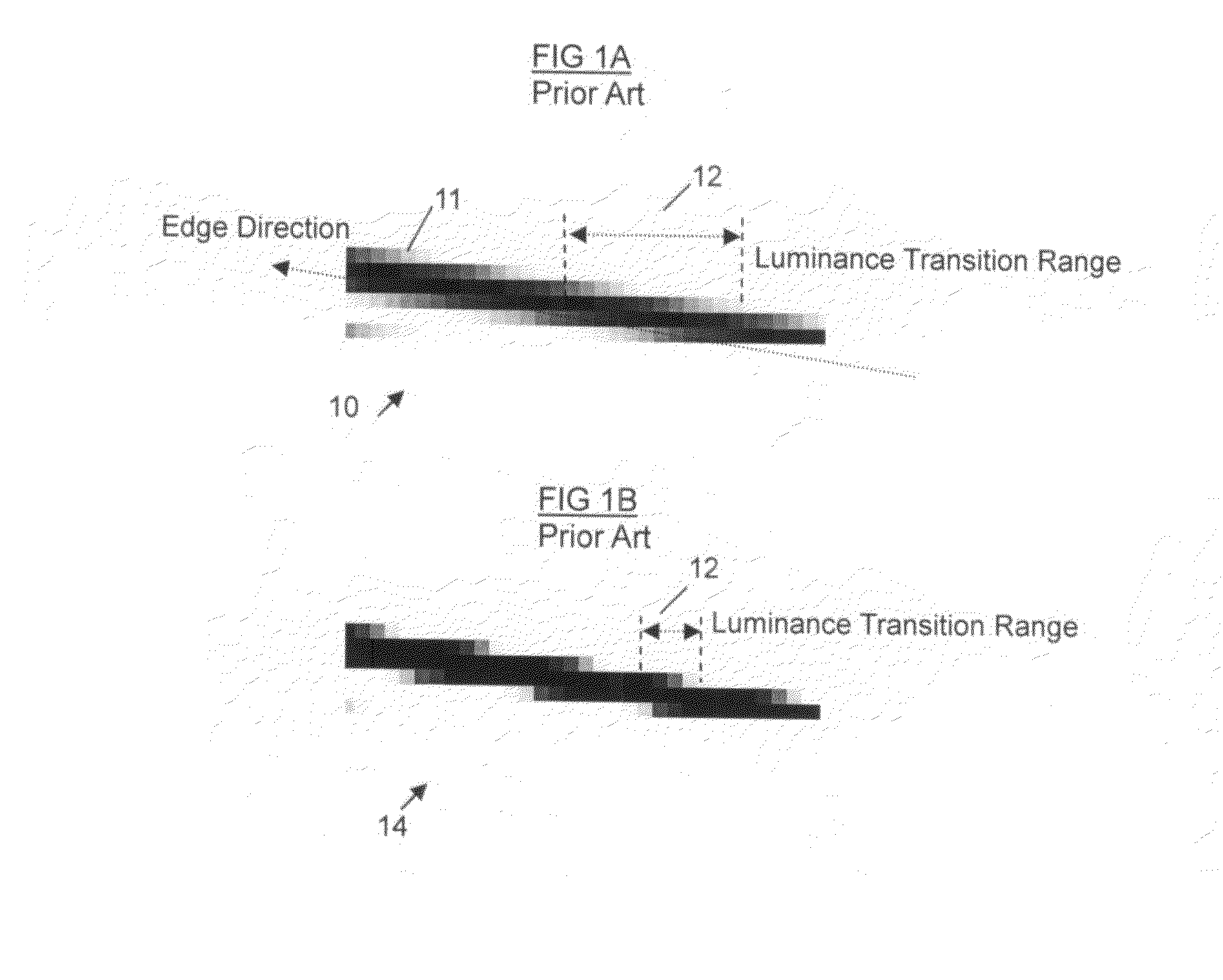 Method and apparatus for detecting the location and luminance transition range of slant image edges