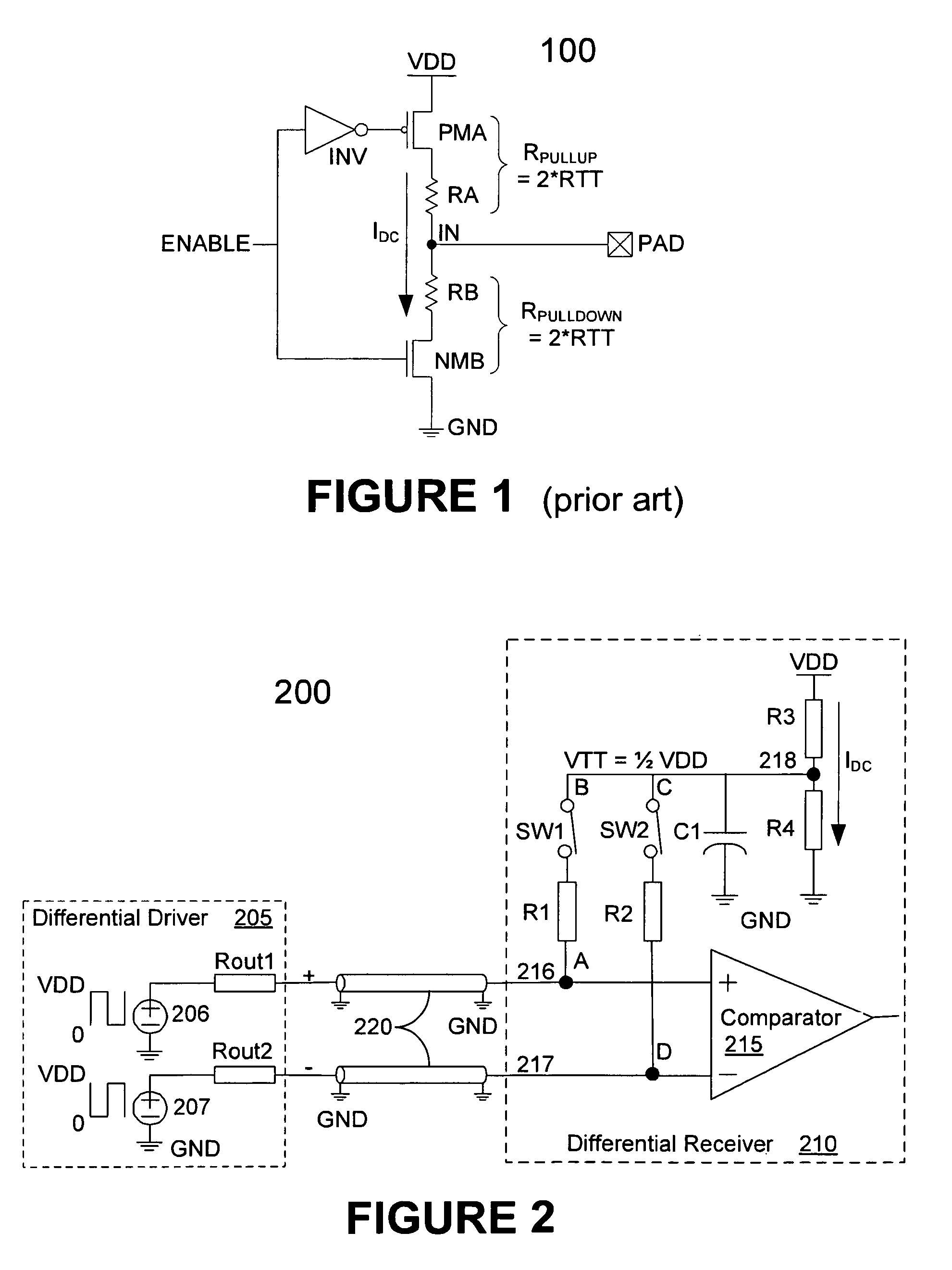 Reduced power differential type termination circuit