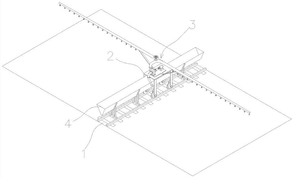 Rail walking type suspended overhead sprinkling irrigation system