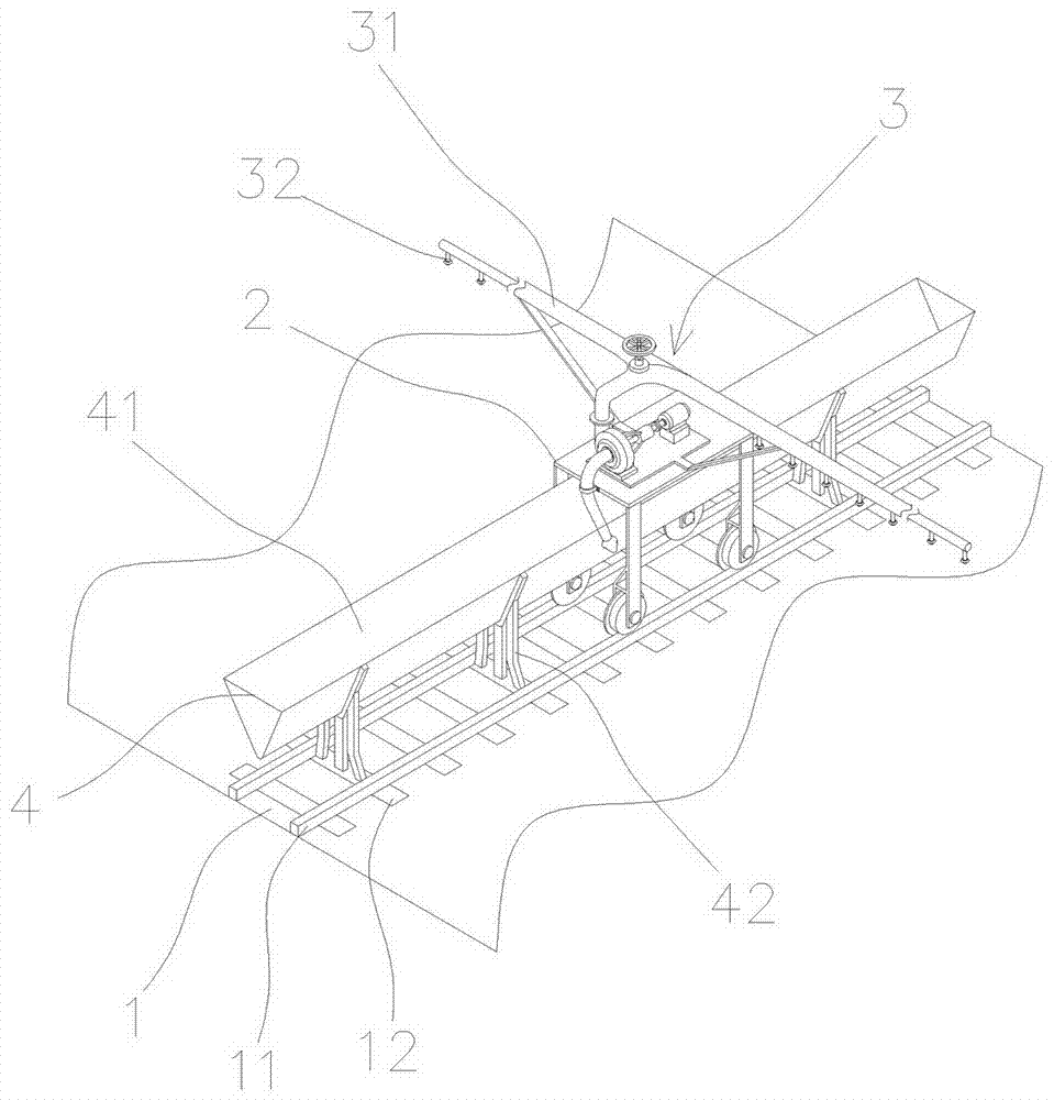 Rail walking type suspended overhead sprinkling irrigation system