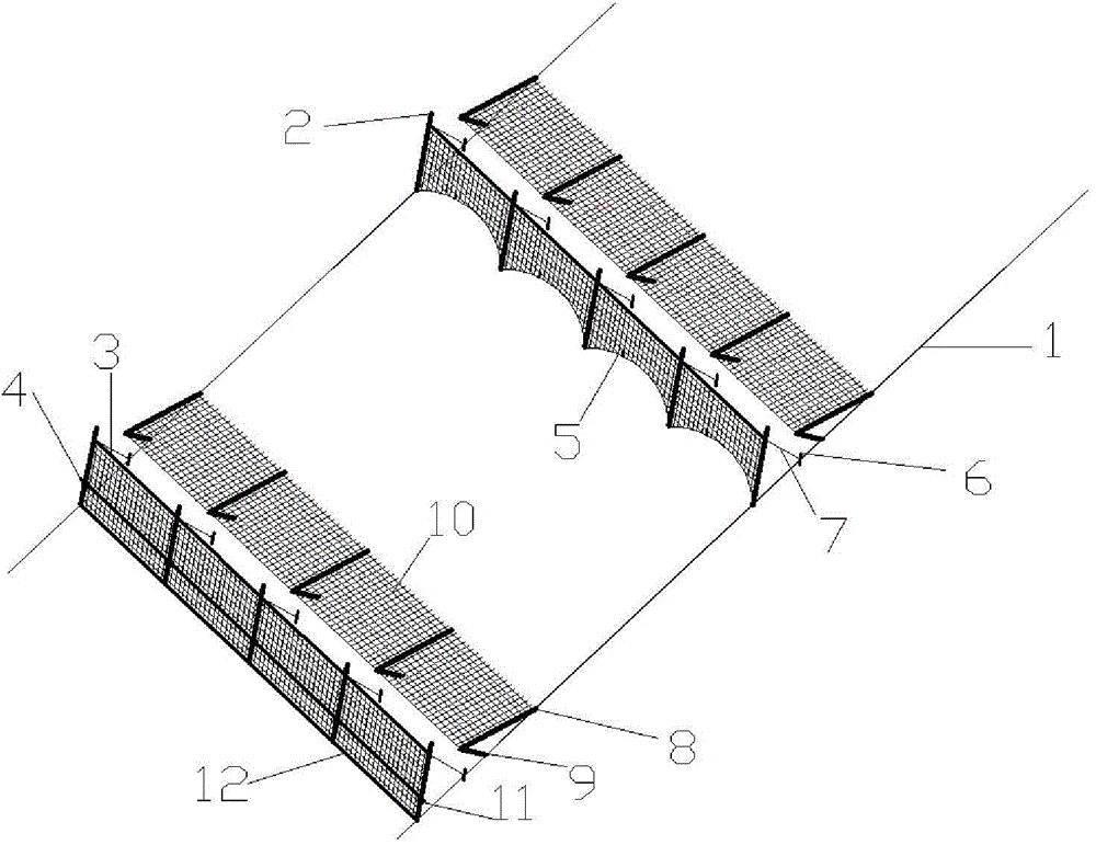 Side slope rockfall cushioning and protection system