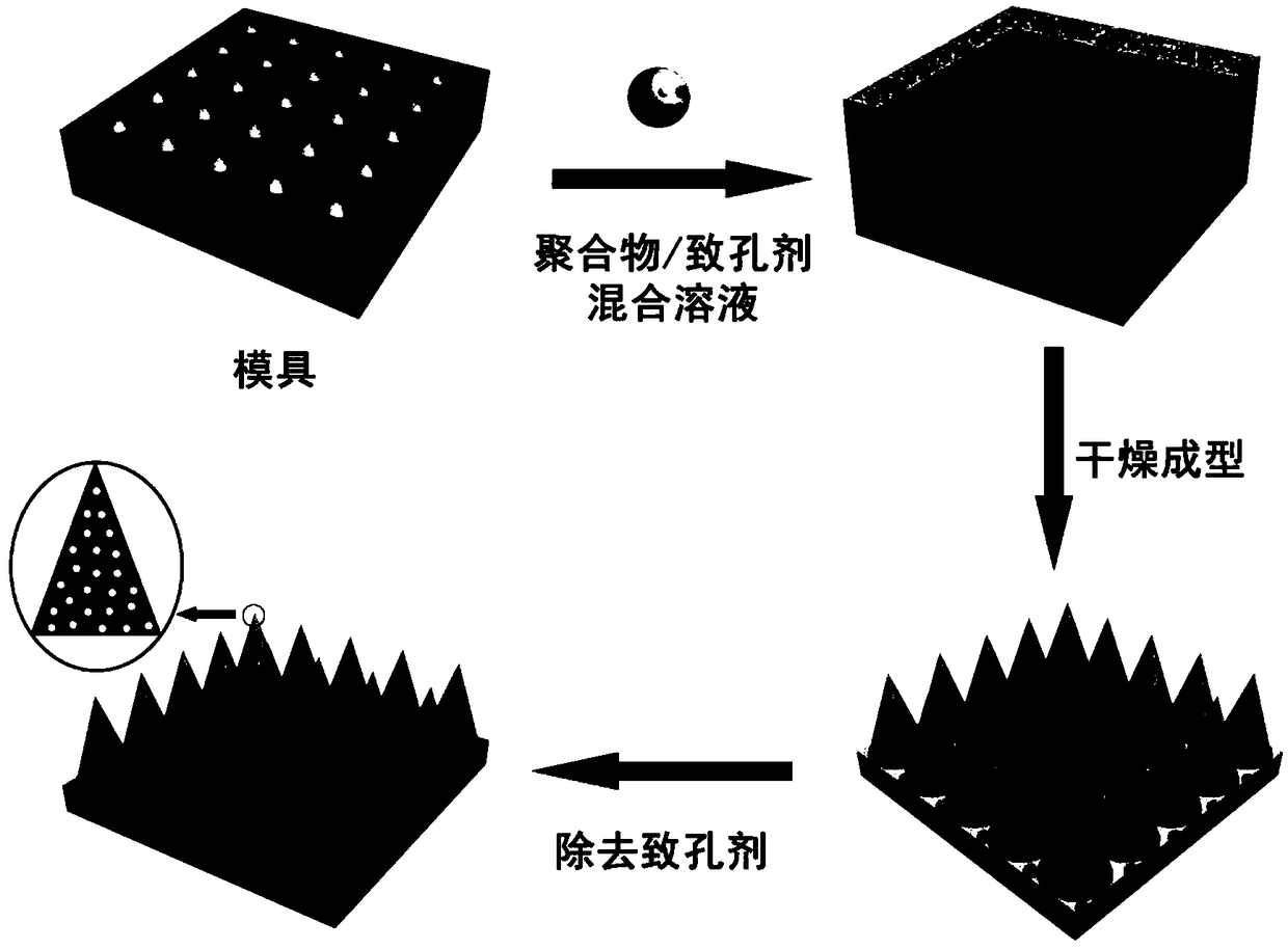 Method for preparing porous polymer micro needle by using template method and application thereof