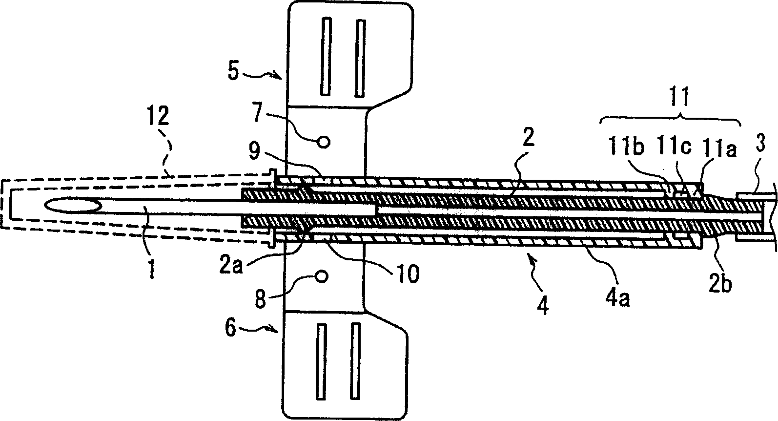 Medical needle device having shield with wings