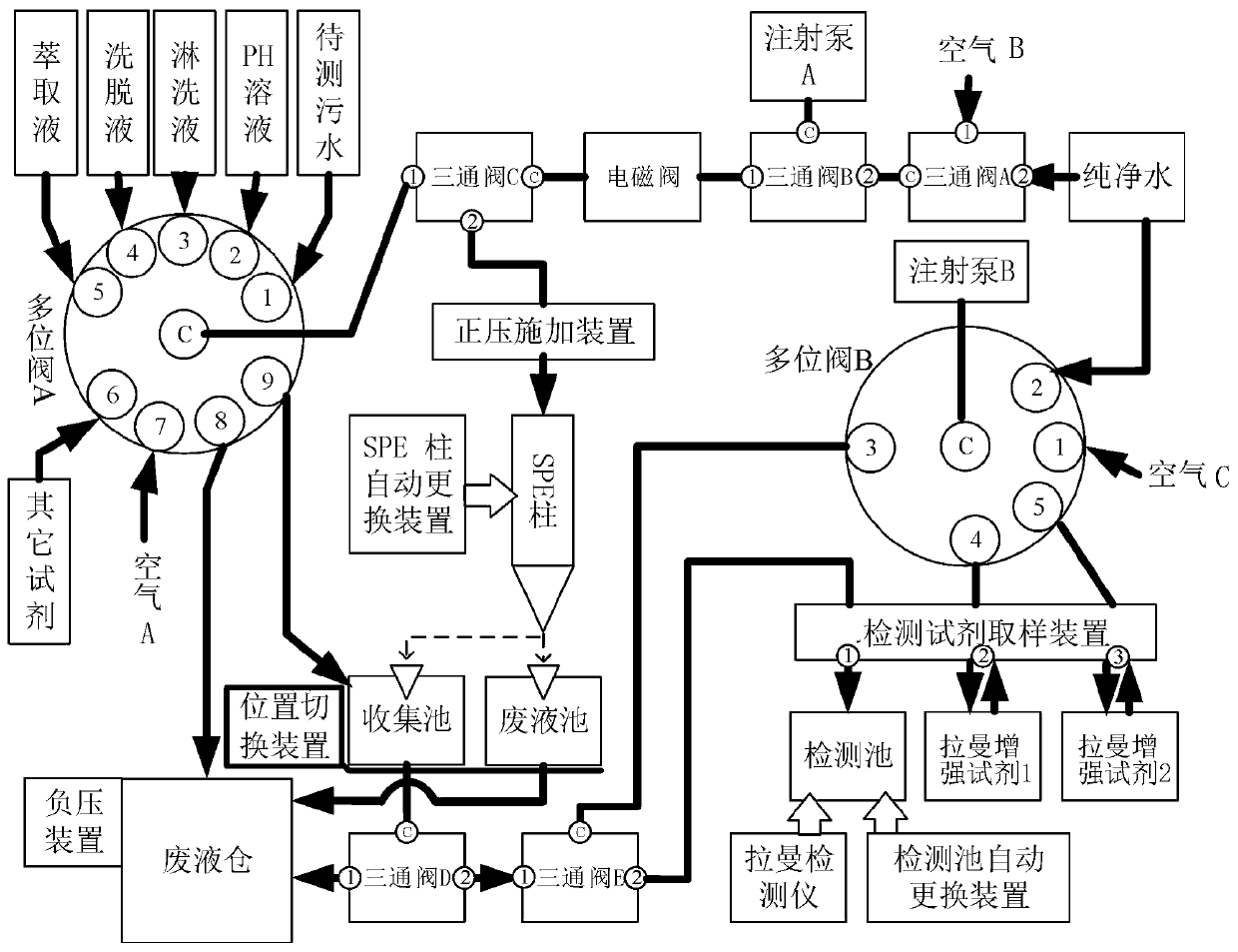 Automatic online pretreatment and Raman detection device and method