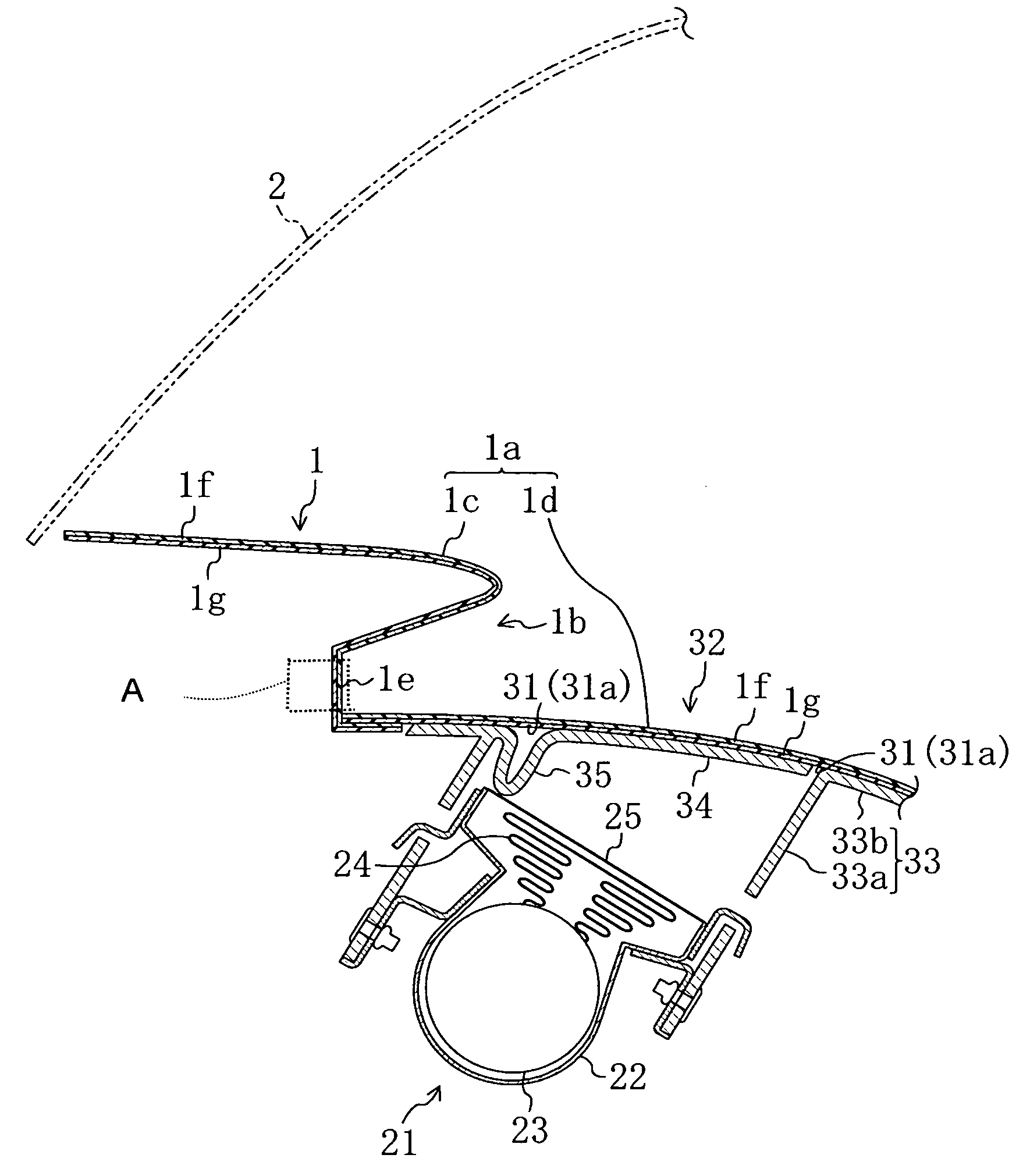 Instrument panel structure with airbag unit