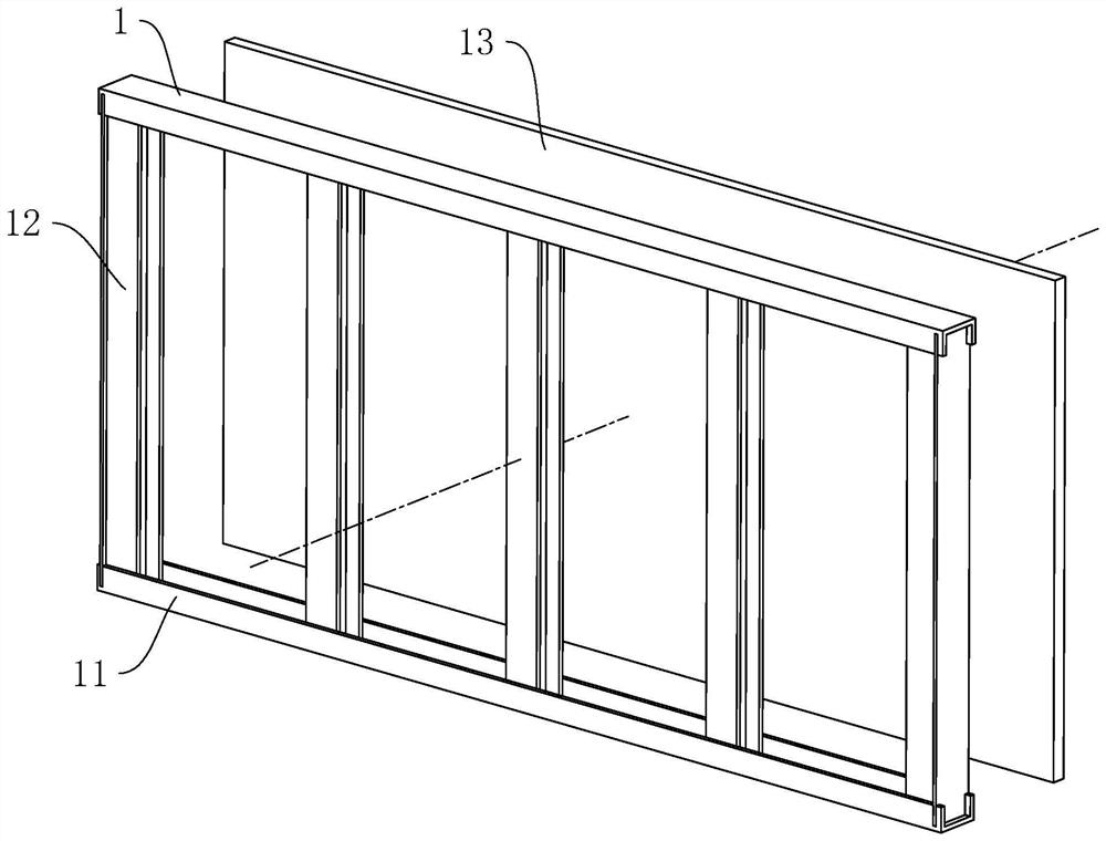 Profile steel reinforced light steel keel partition wall and construction method