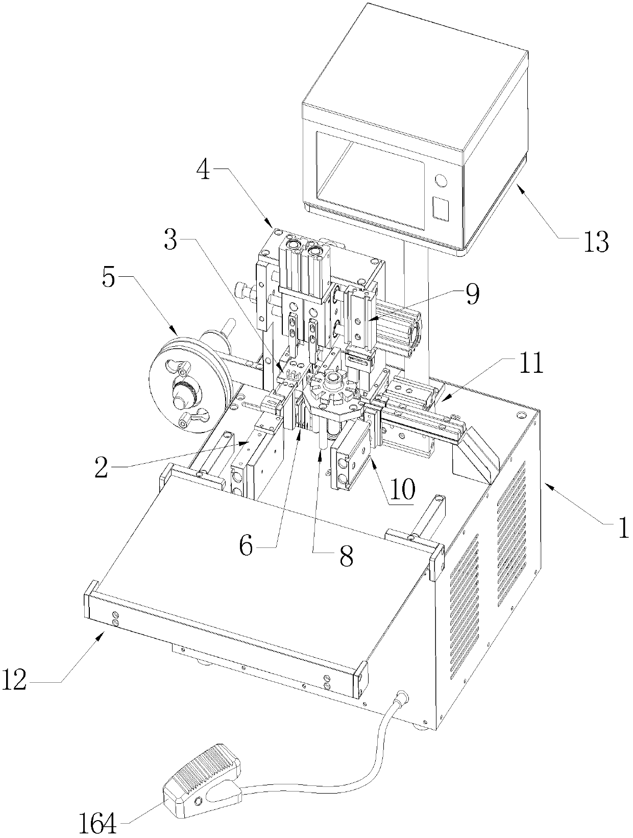 Automatic gluing machine for periphery of E-type magnetic core