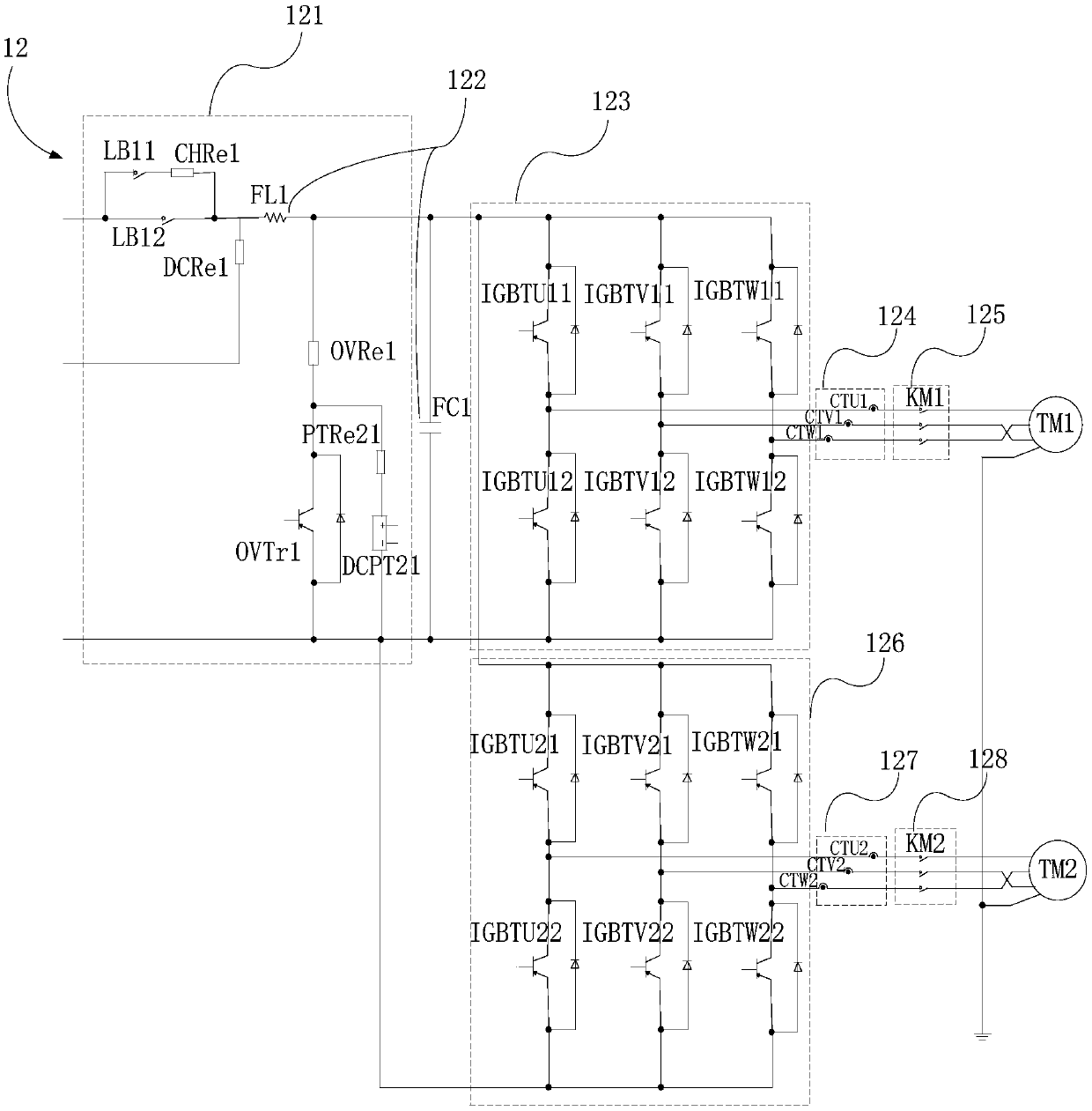 Traction inverter main loop for permanent magnet synchronous traction system