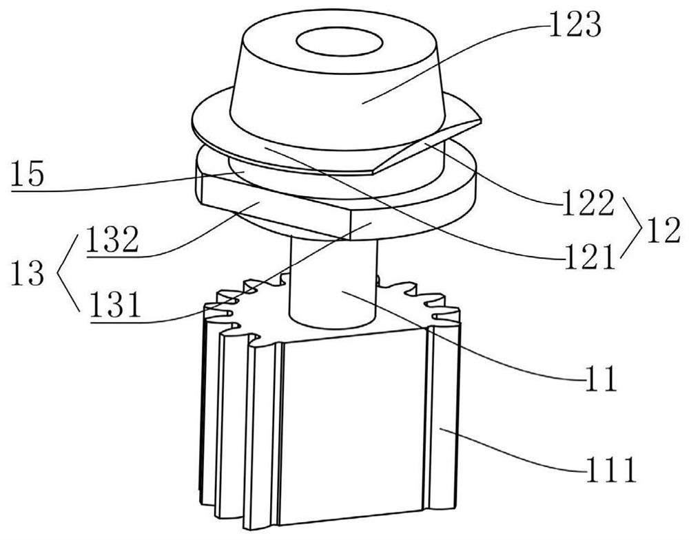 Rotary staggered discharging structure and tableware taking device thereof