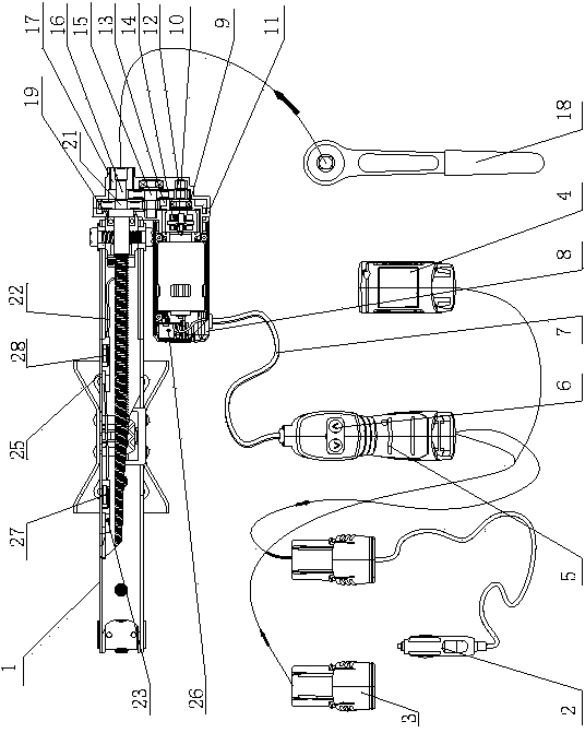 Lithium battery-powered jack serving as automobile accessory