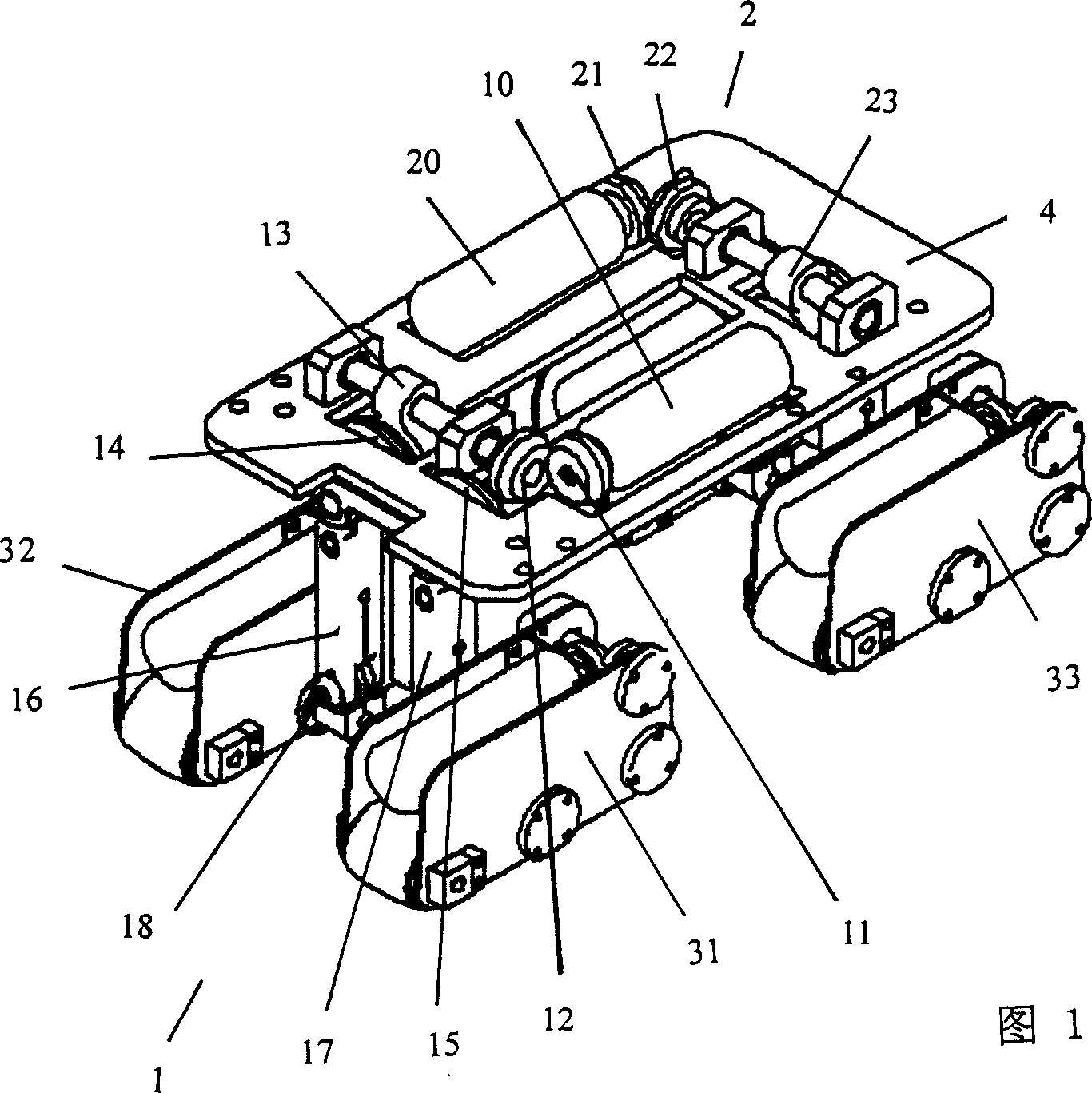 Running gear of height-adjustable independent displacement crawler type pipeline robot