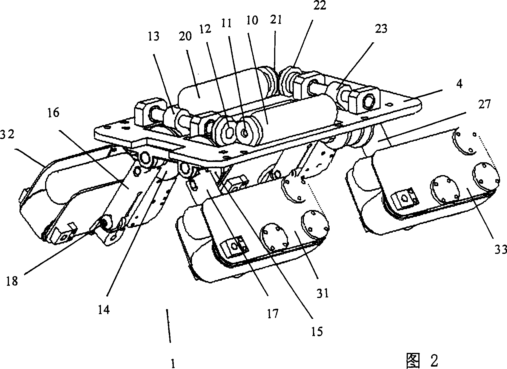 Running gear of height-adjustable independent displacement crawler type pipeline robot