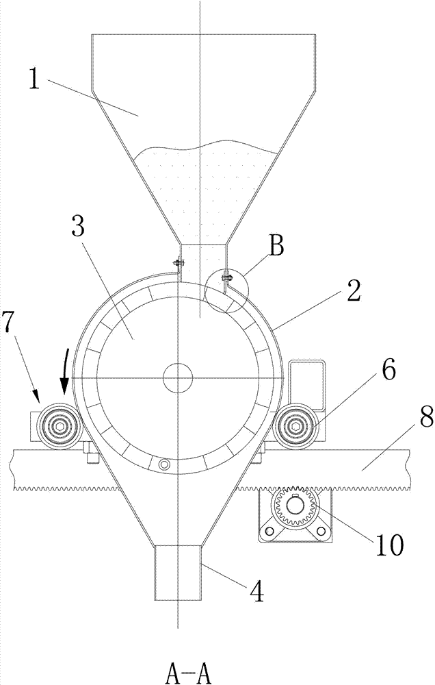 Rotary drum grille type packing device