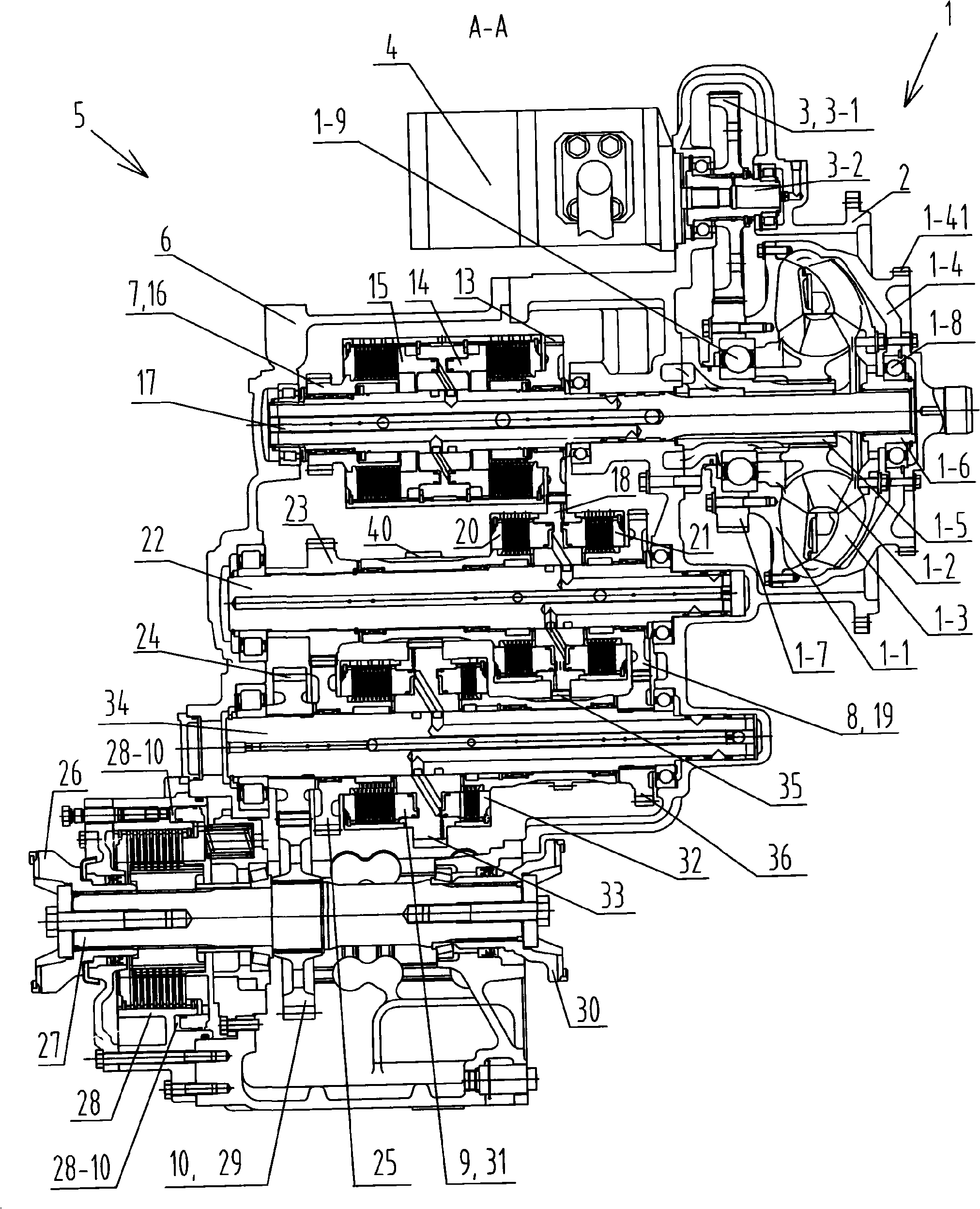 Transmission mechanism of integral power shift hydraulic transmission for engineering machinery