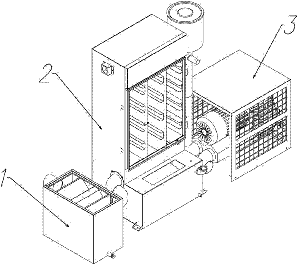 Vacuum spraying and filtering device