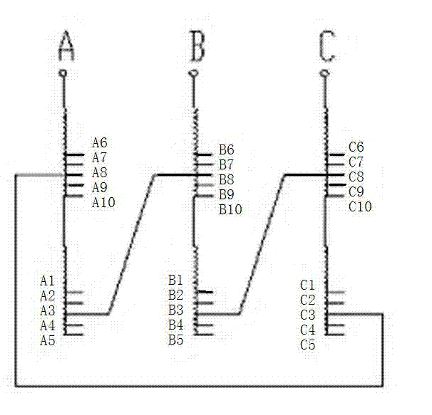 Phase-shifting voltage-regulating method of three-phase dry-type rectifier transformer of short-wave transmitter power supply