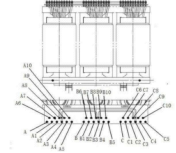 Phase-shifting voltage-regulating method of three-phase dry-type rectifier transformer of short-wave transmitter power supply