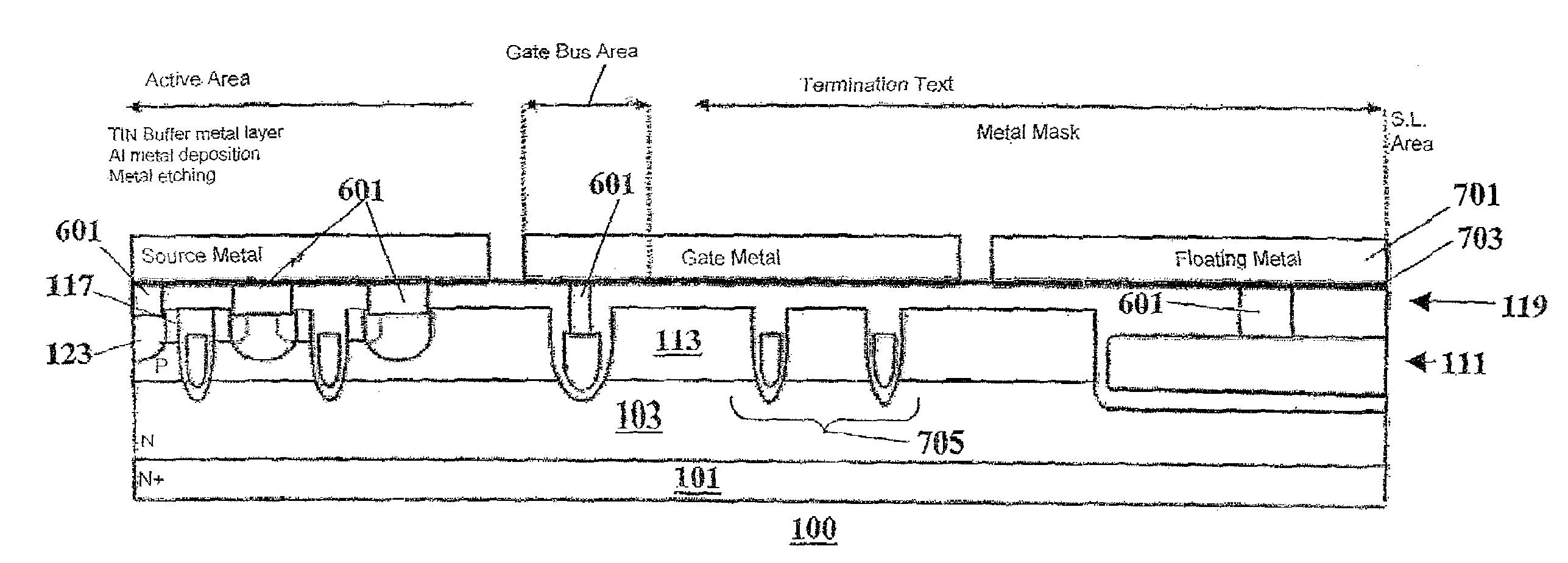 Trench MOSFET and method of manufacture utilizing four masks