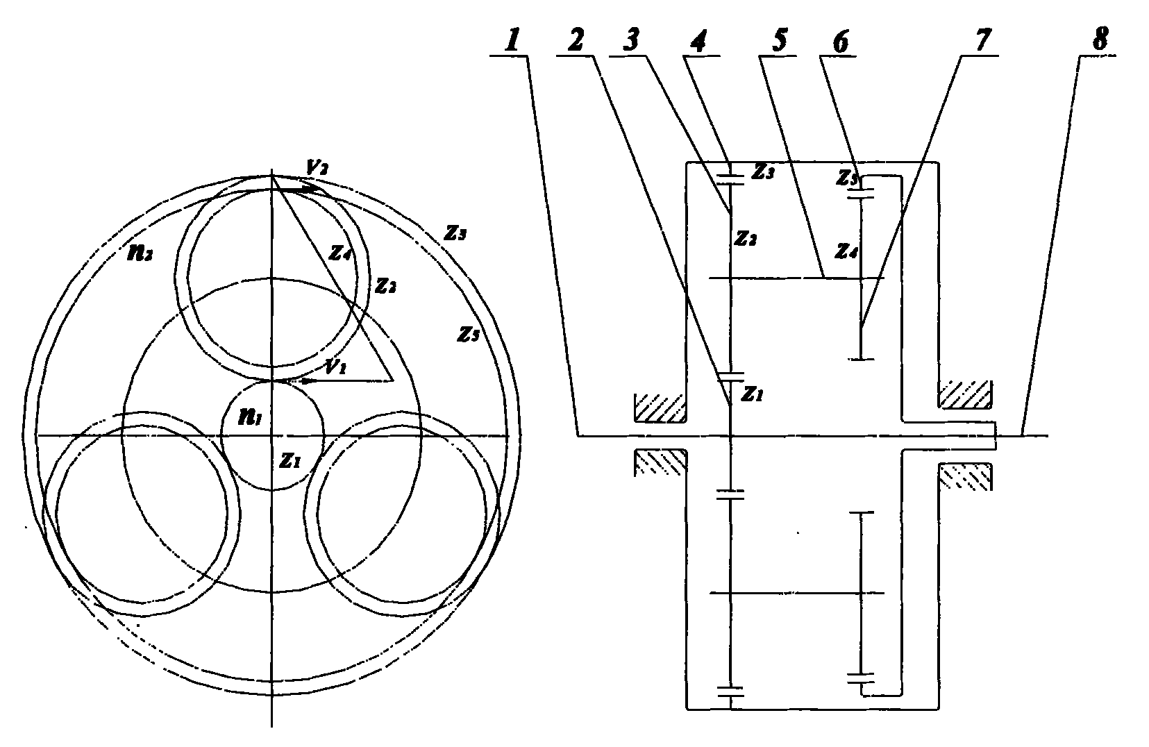 WNN planetary reduction gear with large transmission ratio