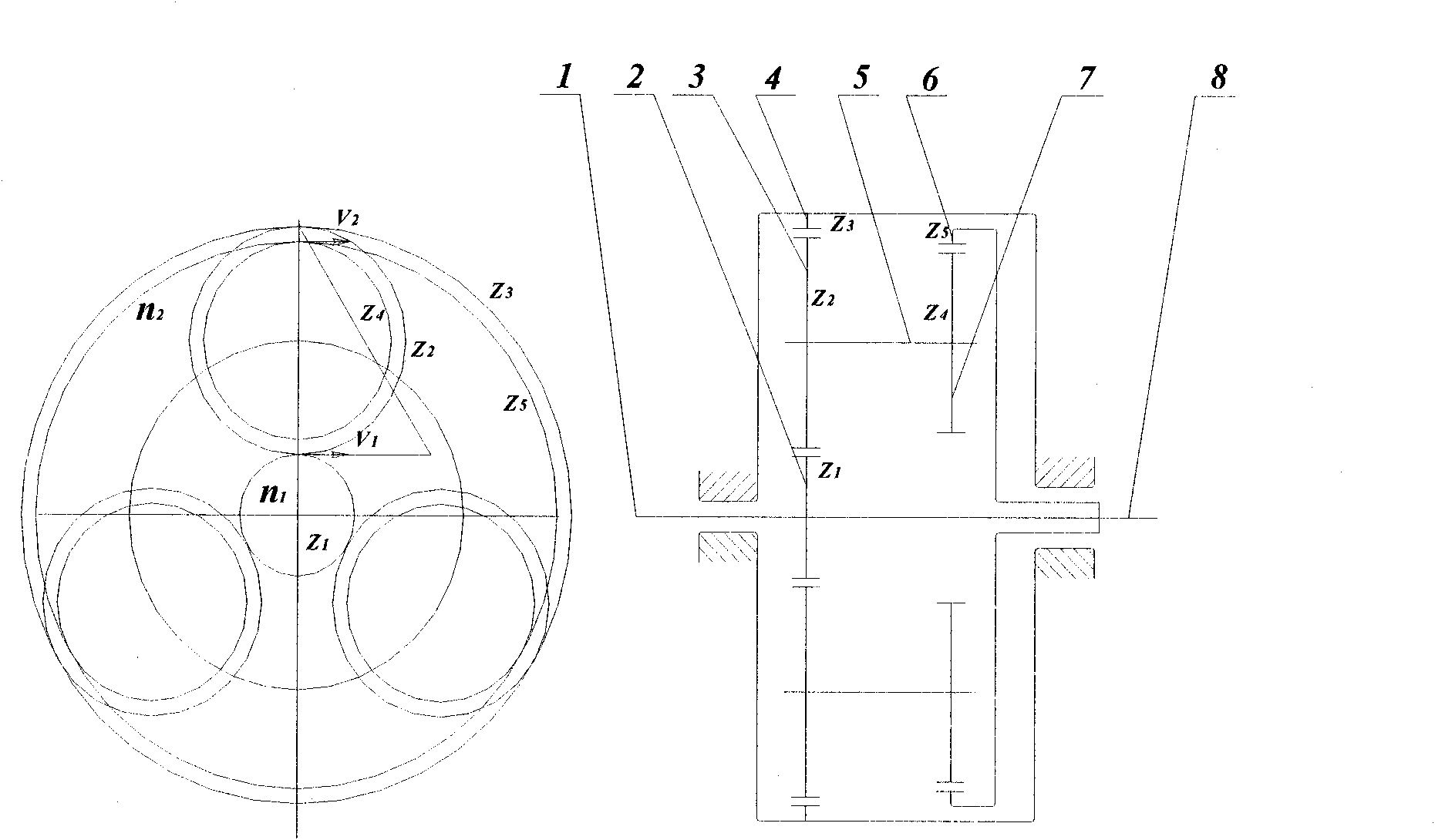 WNN planetary reduction gear with large transmission ratio