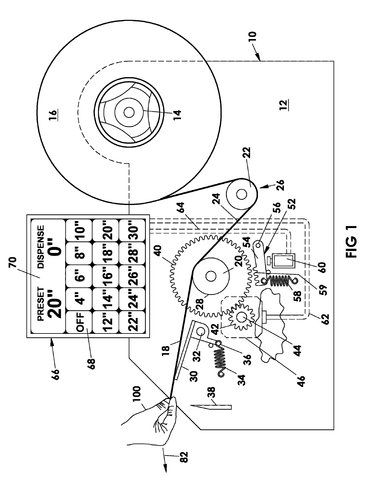 Pre-set manual tape length tape dispenser