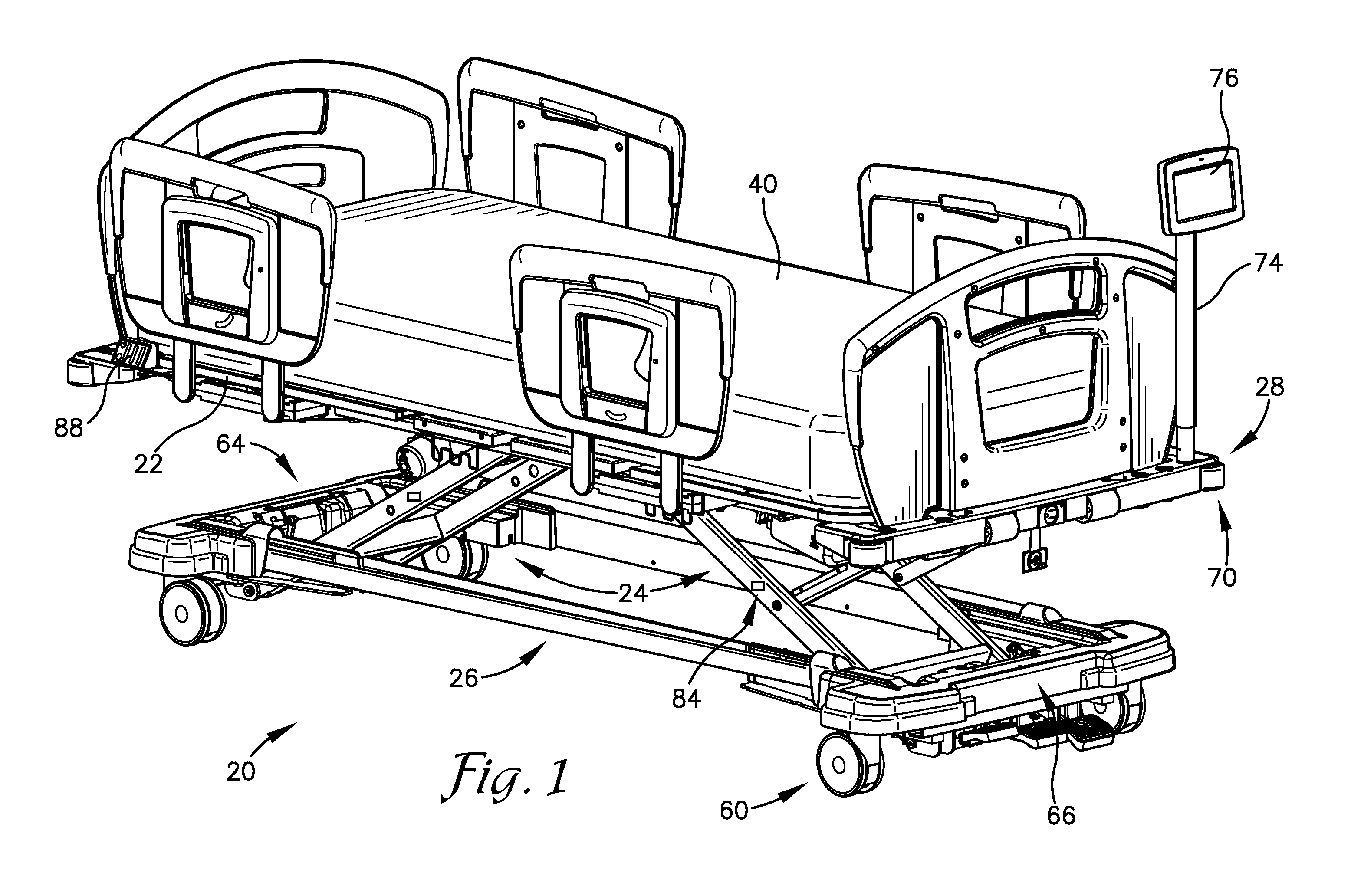 Auto leveling low profile patient support apparatus