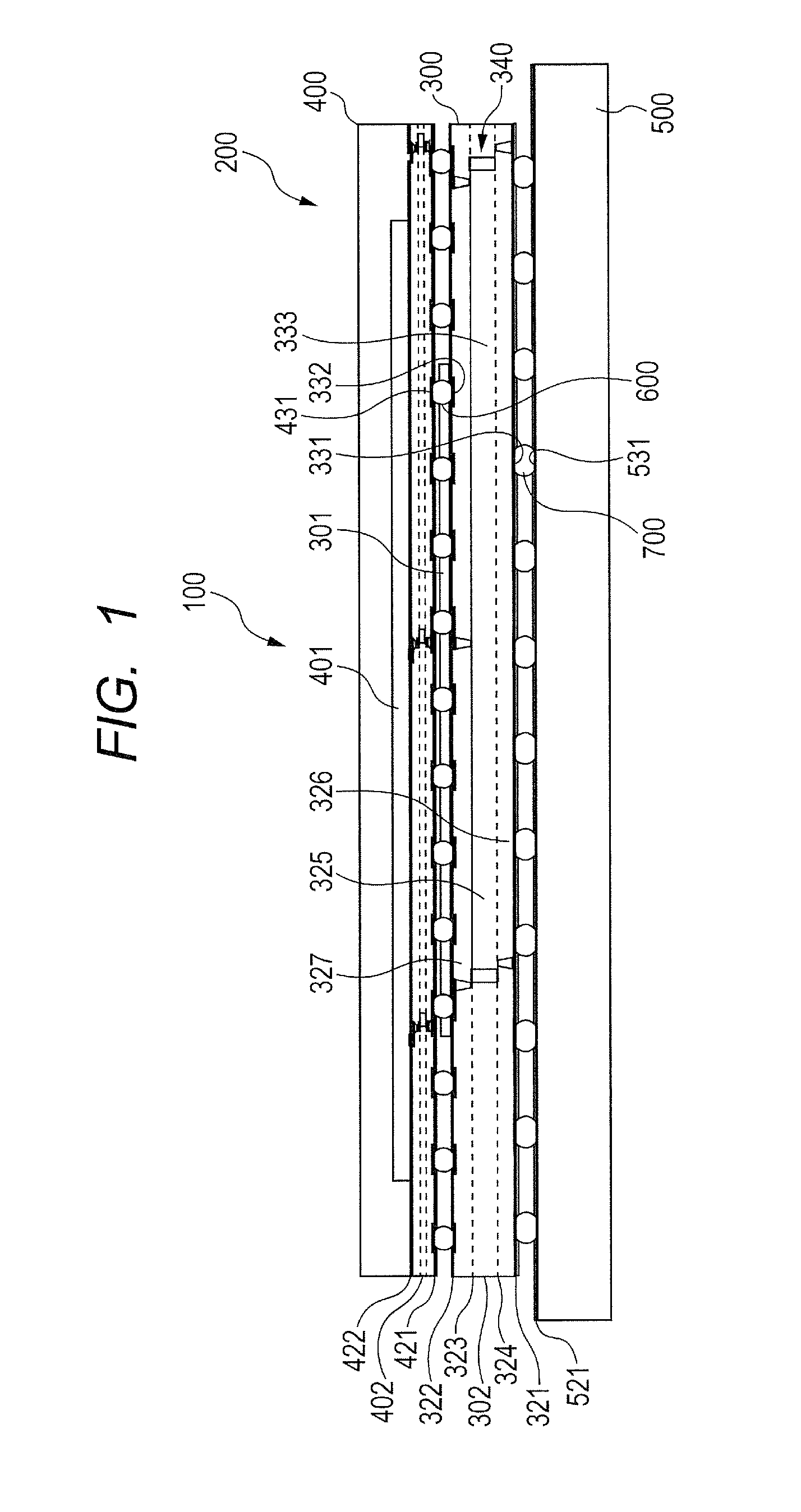 Stacked semiconductor device and printed circuit board