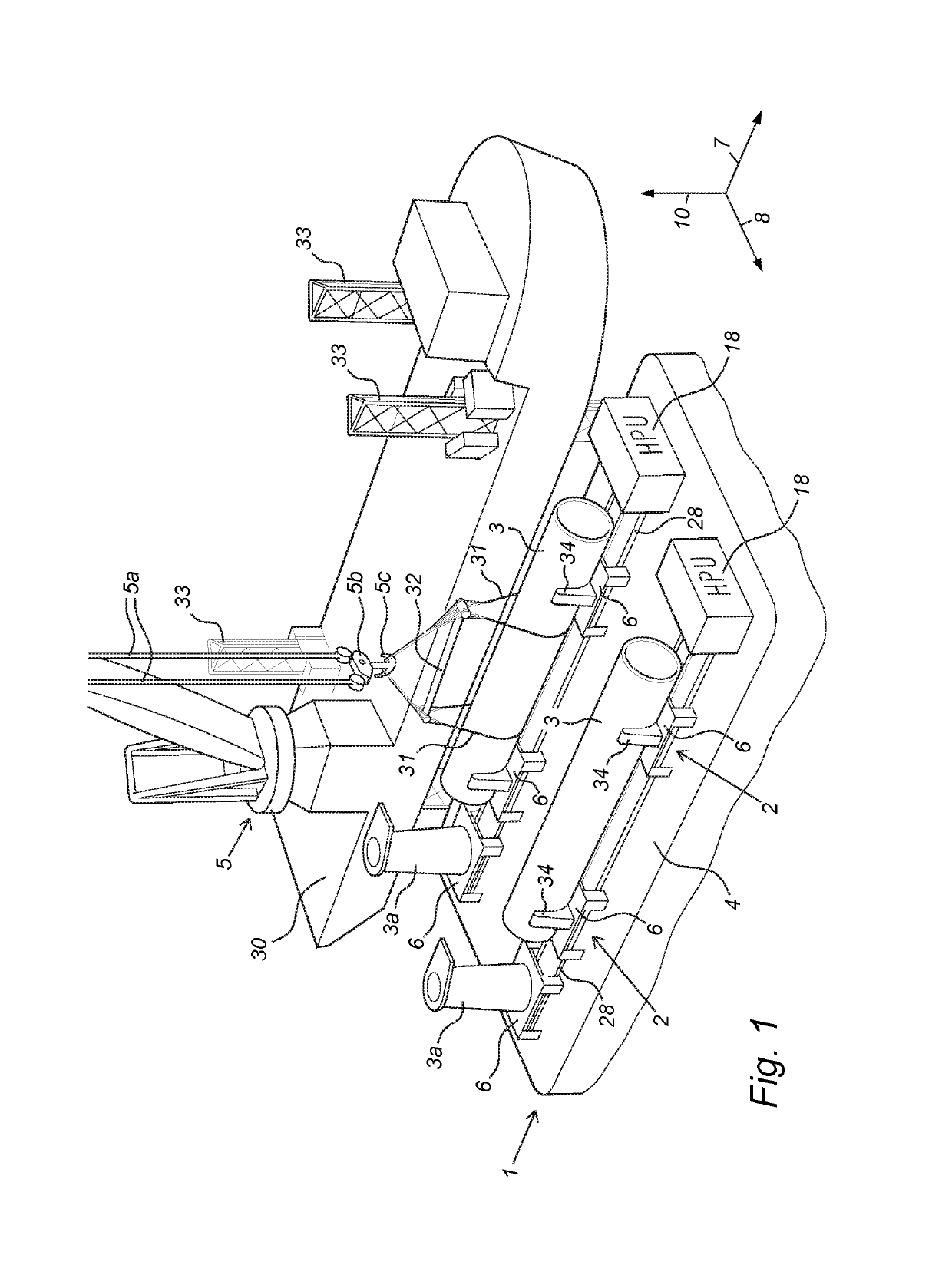 Device and method for lifting an object from a deck of a vessel subject to movements