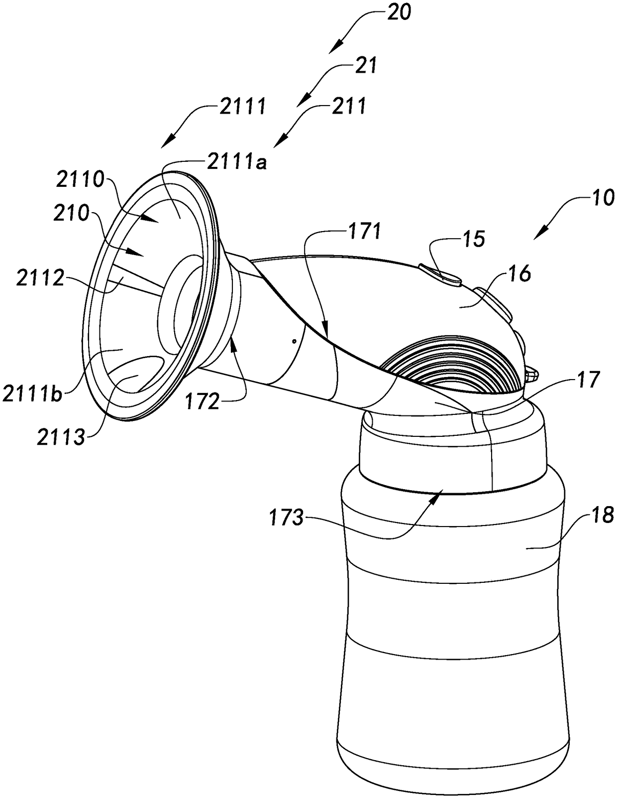 Breast accommodating device used for milk discharge device, the milk discharge device and milk discharge method