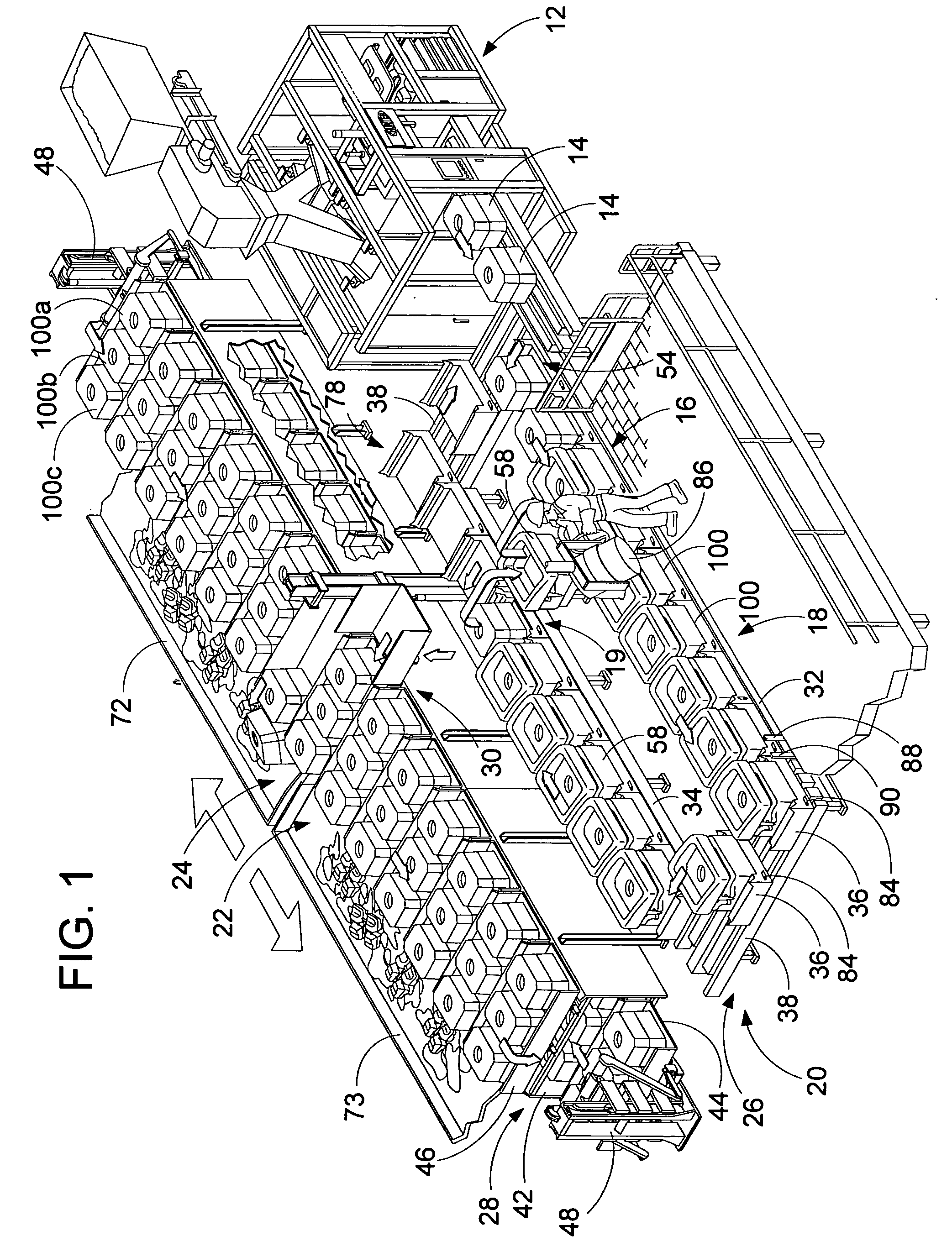 Foundry mold handling system with multiple dump outputs and method