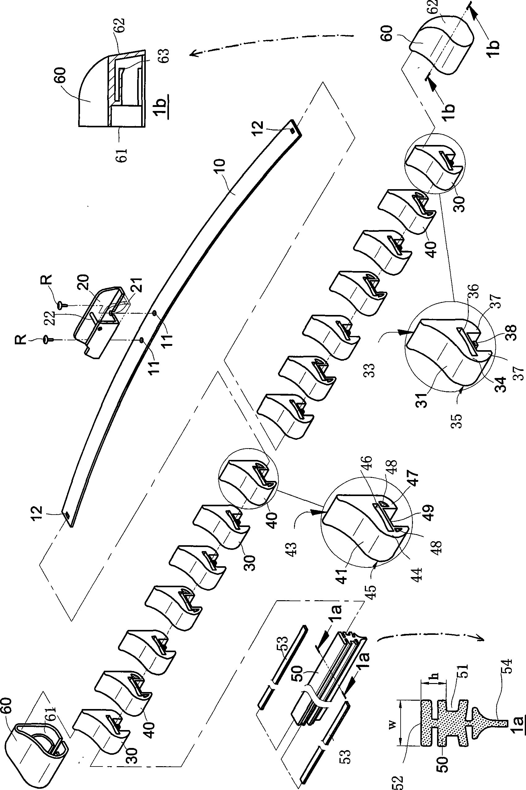 Structure of permutation and combination type windshield wiper