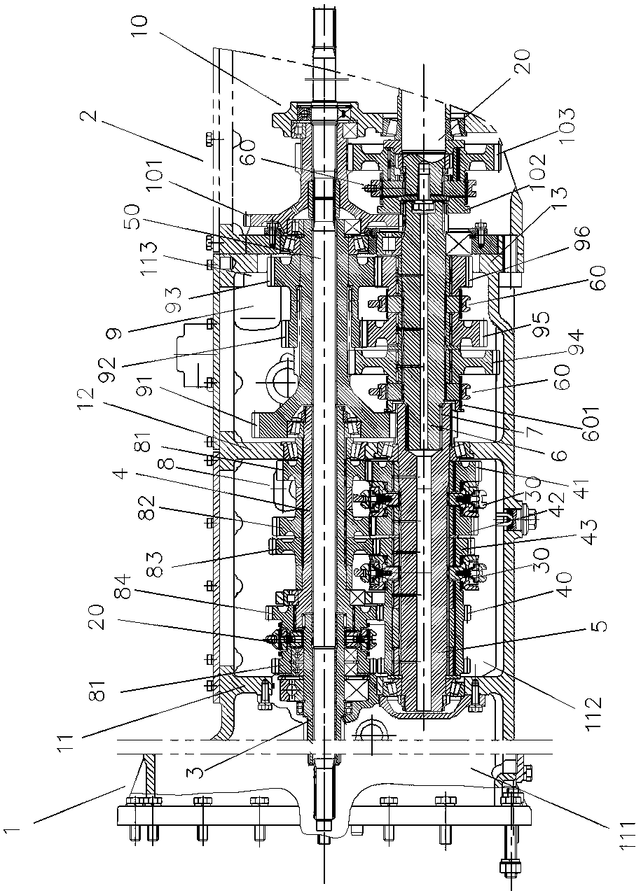 Wheeled tractor gearbox transmission device