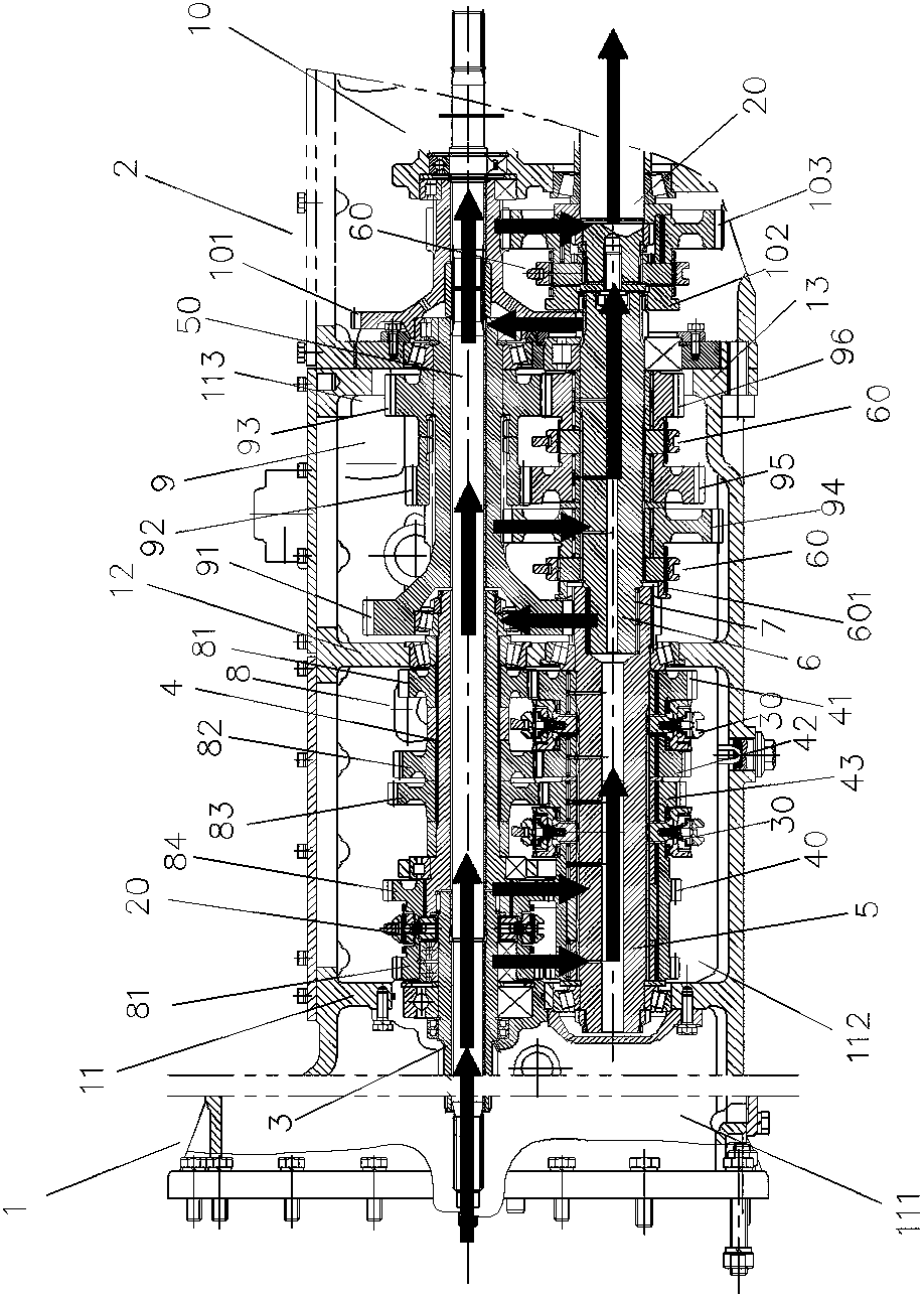 Wheeled tractor gearbox transmission device