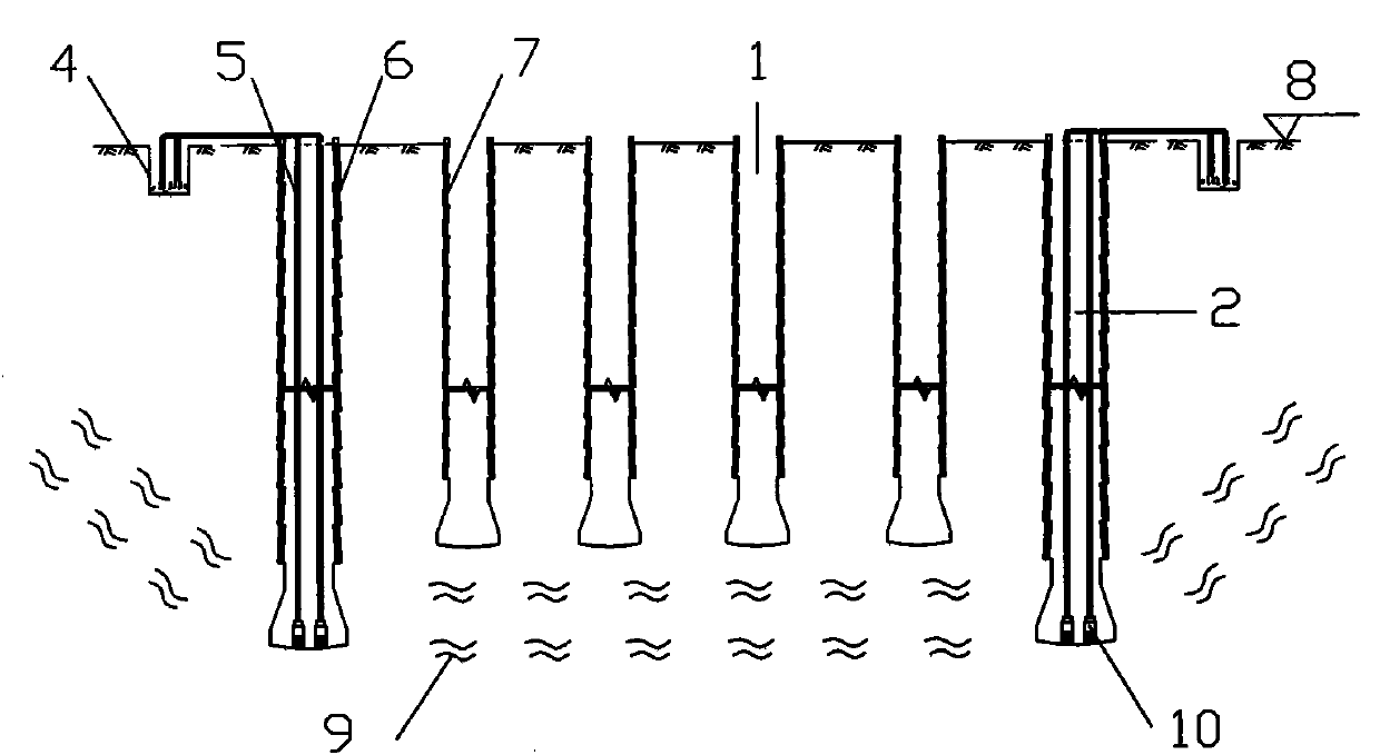 Method for constructing artificial dug pile at reduced well point ground water level