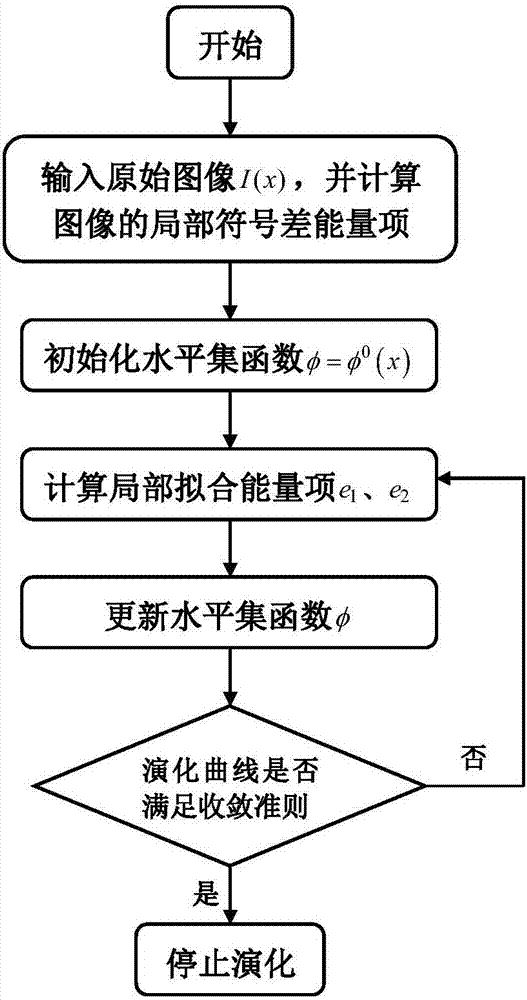 Active contour model image segmentation method based on local Gaussian distribution fitting and local signature energy driving