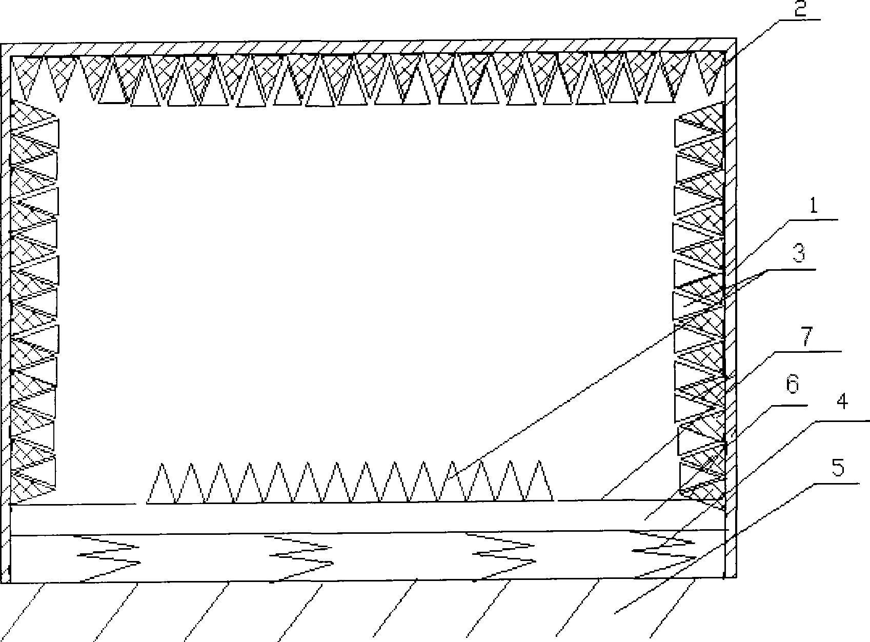 Electric wave darkroom capable of carrying out acoustic testing and building method thereof